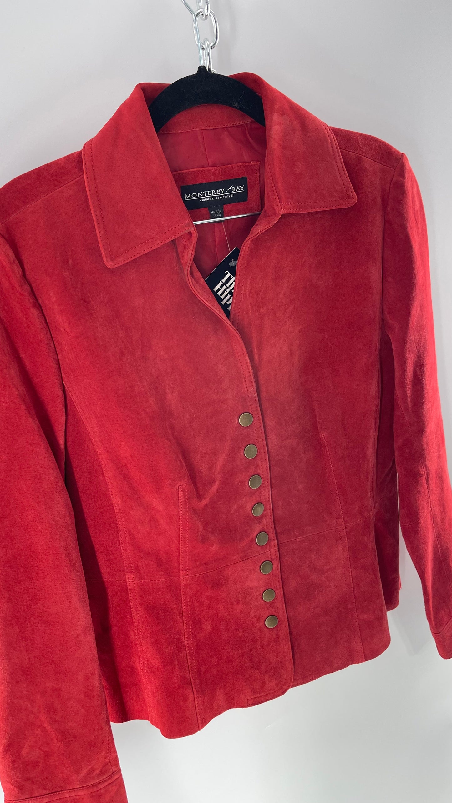 Vintage Monterey Bay Red Suede Jacket with Brass Buttons (8)