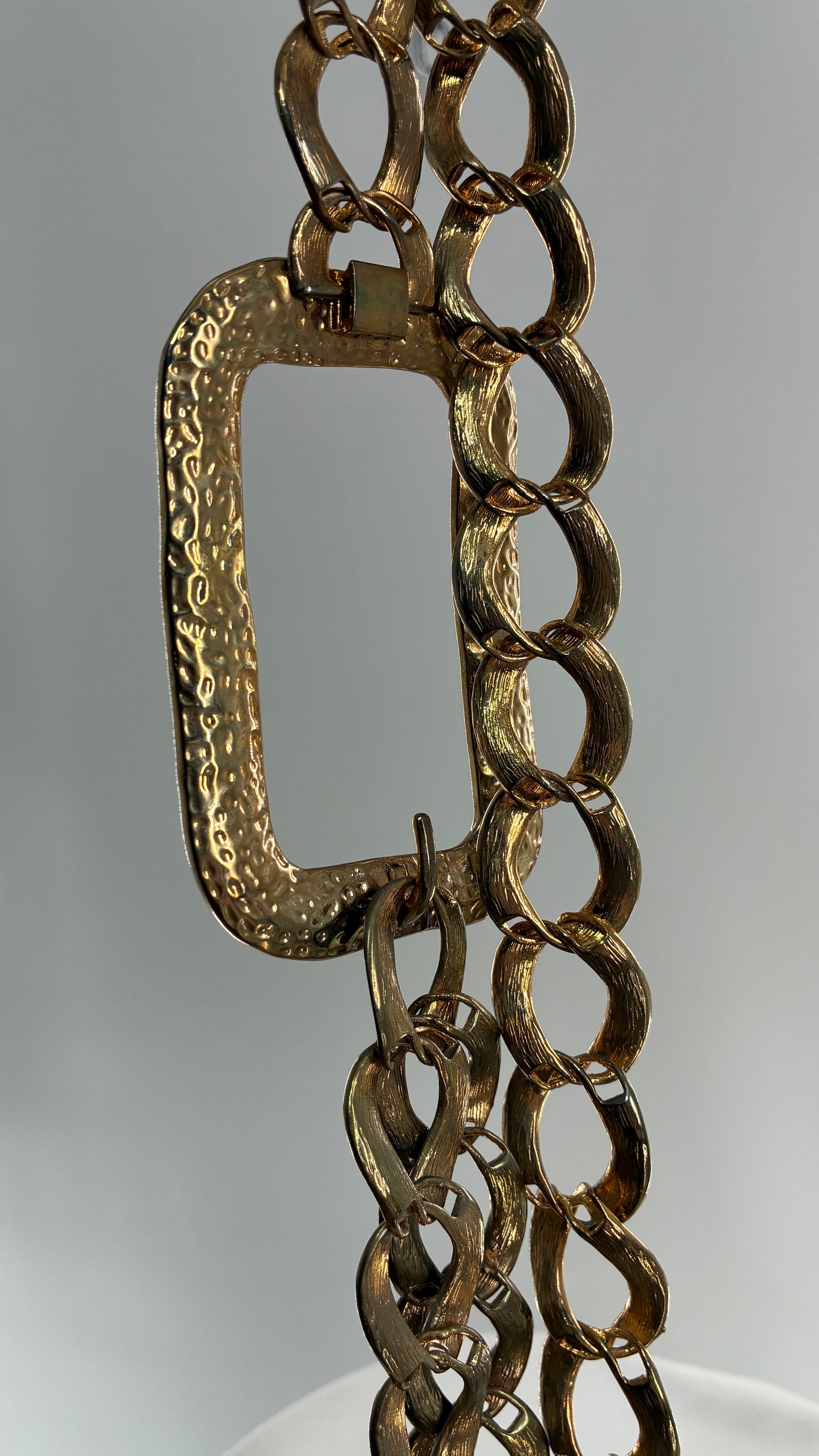 Vintage Gold and Black Chain Belt with Oversized Statement Buckle (One Size)