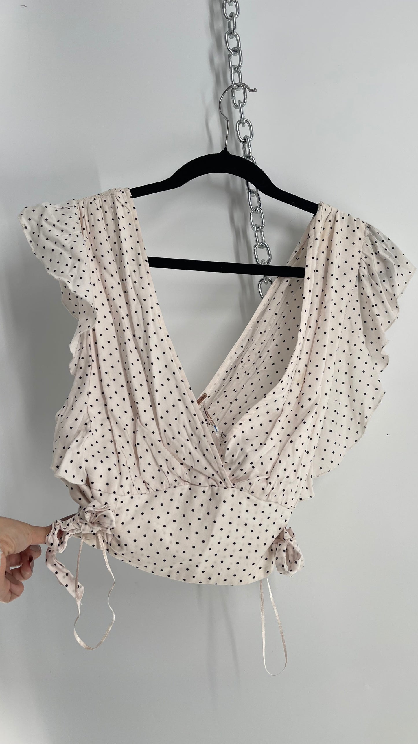 Free People Polka Dotted Camisole Tie Side Blouse (Large)