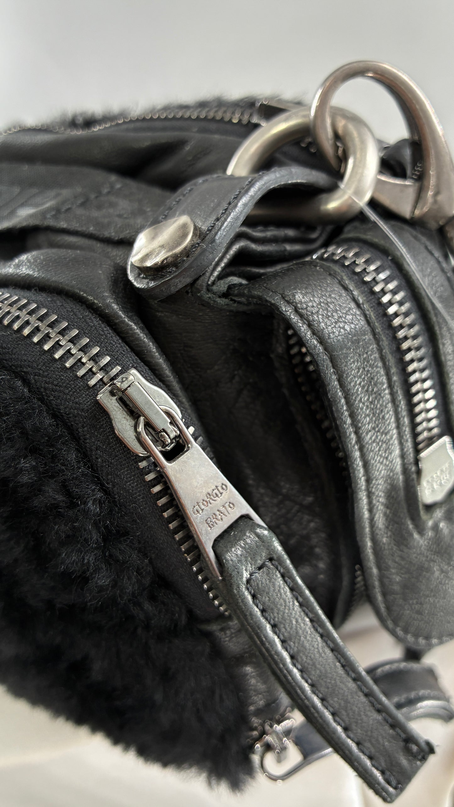 GIORGIO BRATO Black Lamb Leather Convertible Shoulder Bag and Backpack