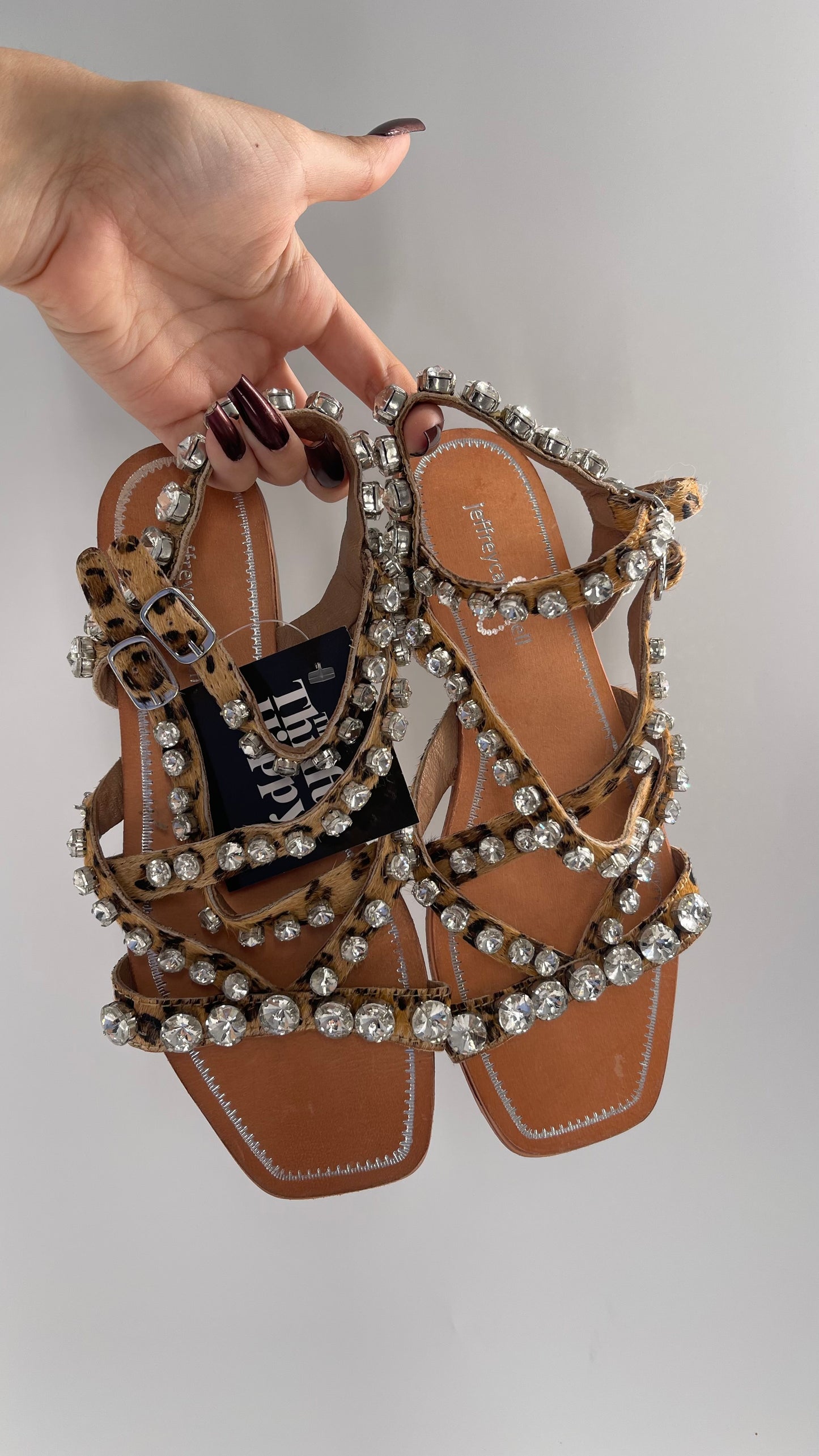 Jeffrey Campbell Rhinestone Encrusted Strappy Sandal with Cheetah Printed Cow Fur Straps (7)