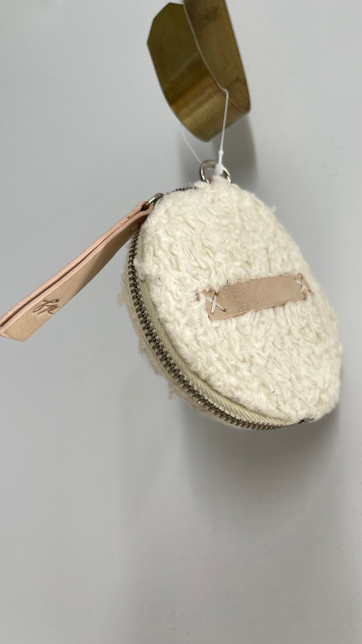 Free People White Sherpa Round Coin Pouch for a Belt