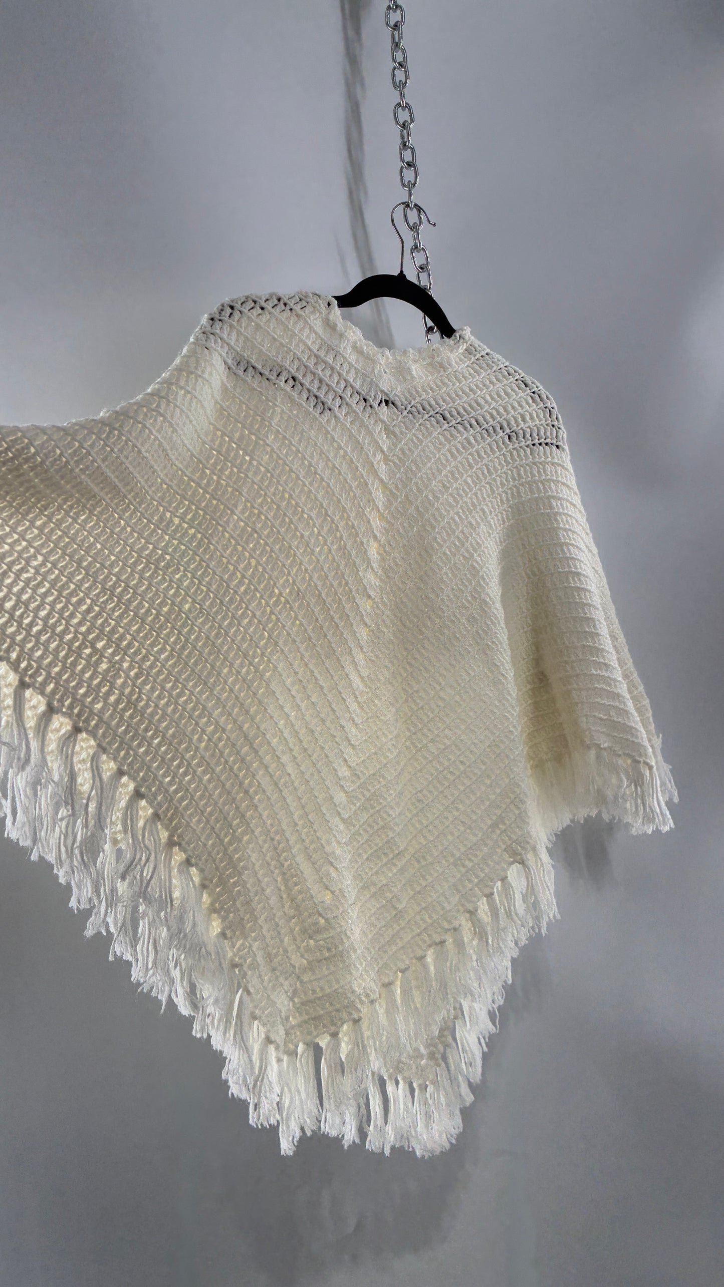Vintage Off White Hand Knit Poncho