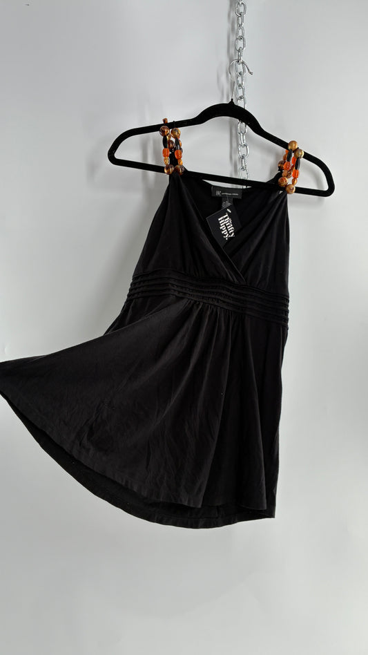 Vintage 1990s Black Camisole with Beaded Straps (Medium)