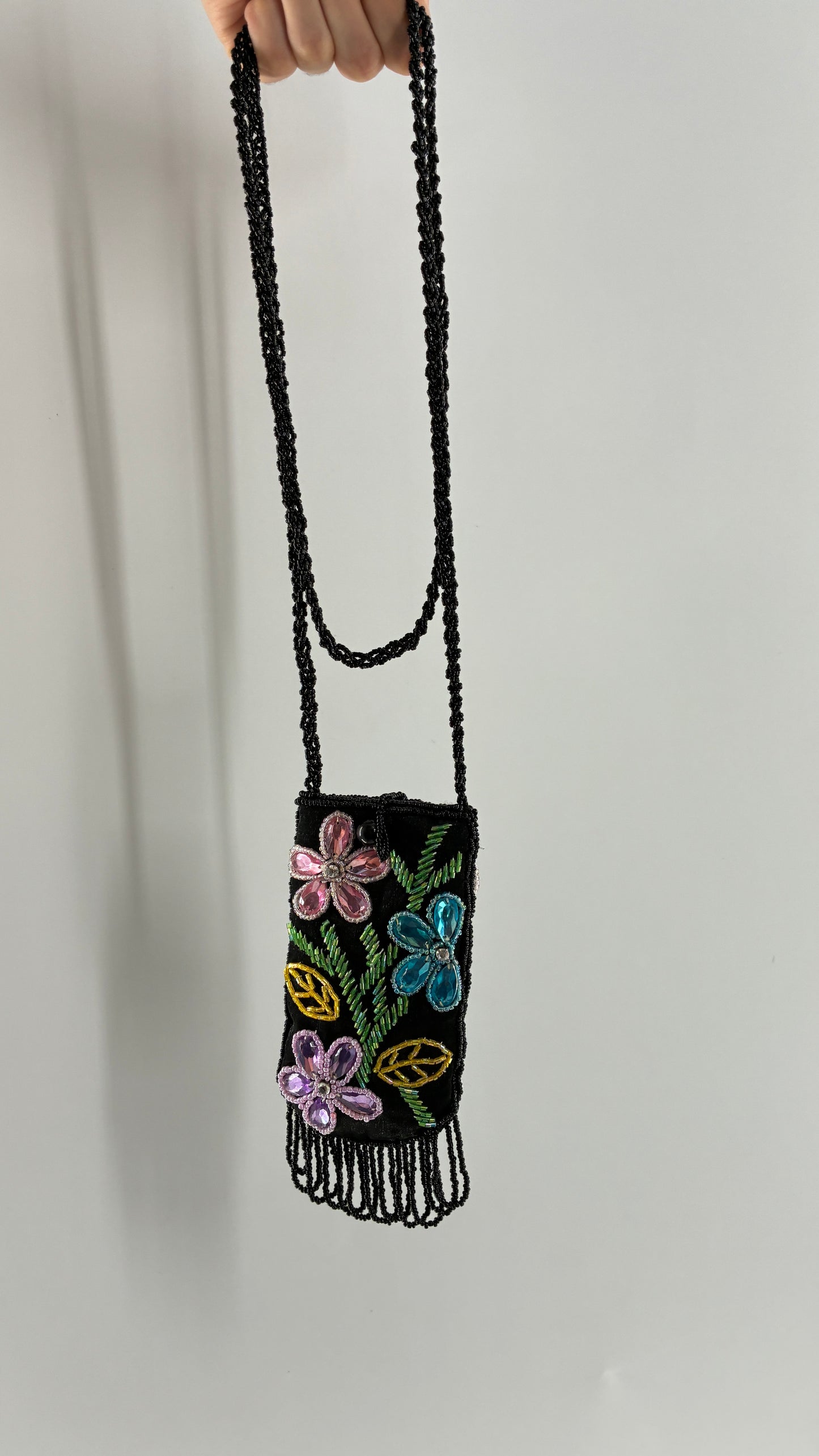 Vintage Black Beaded Floral Crossbody