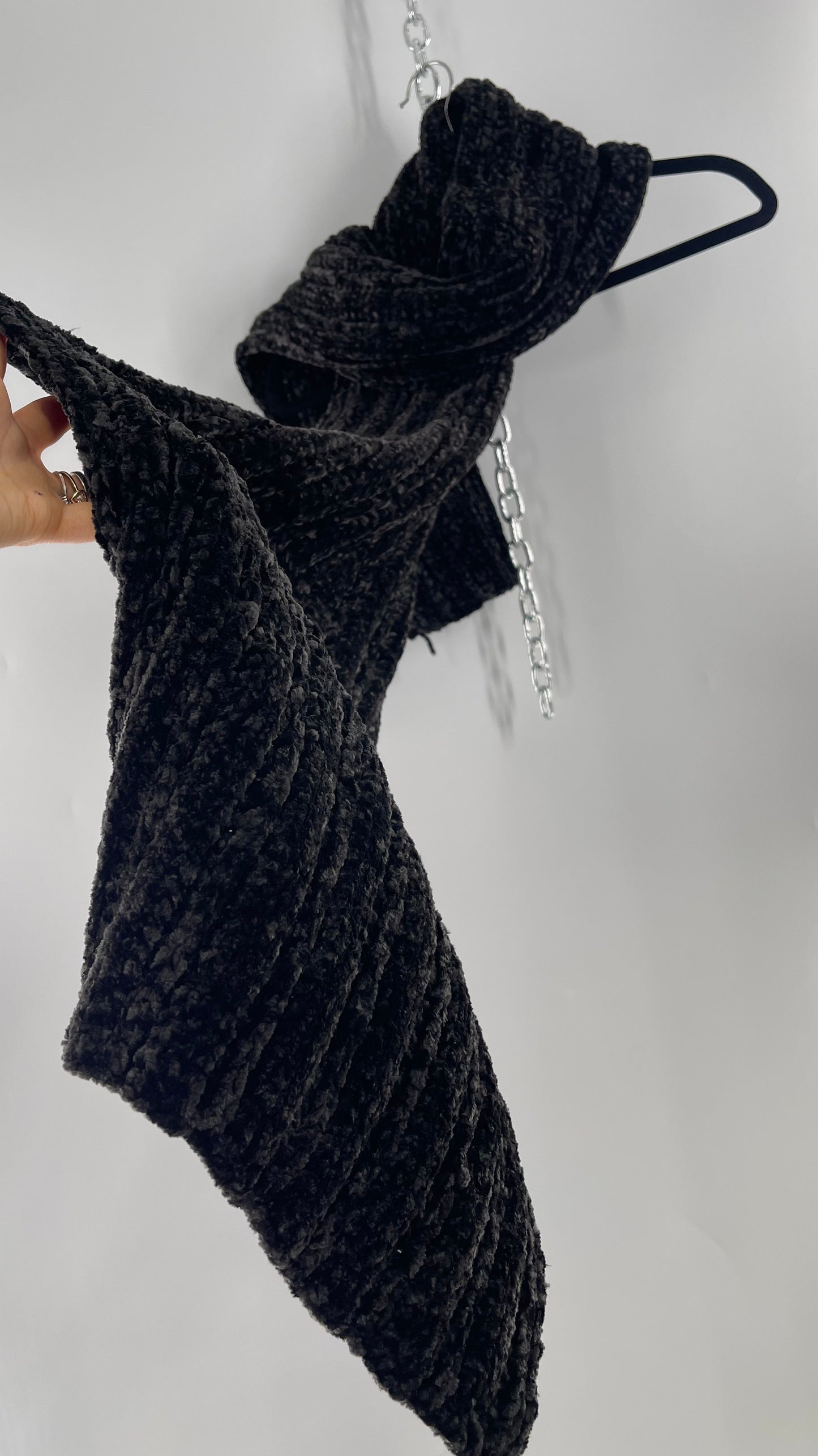 Anthropologie Maurices Black Chenille Velour Knit Scarf