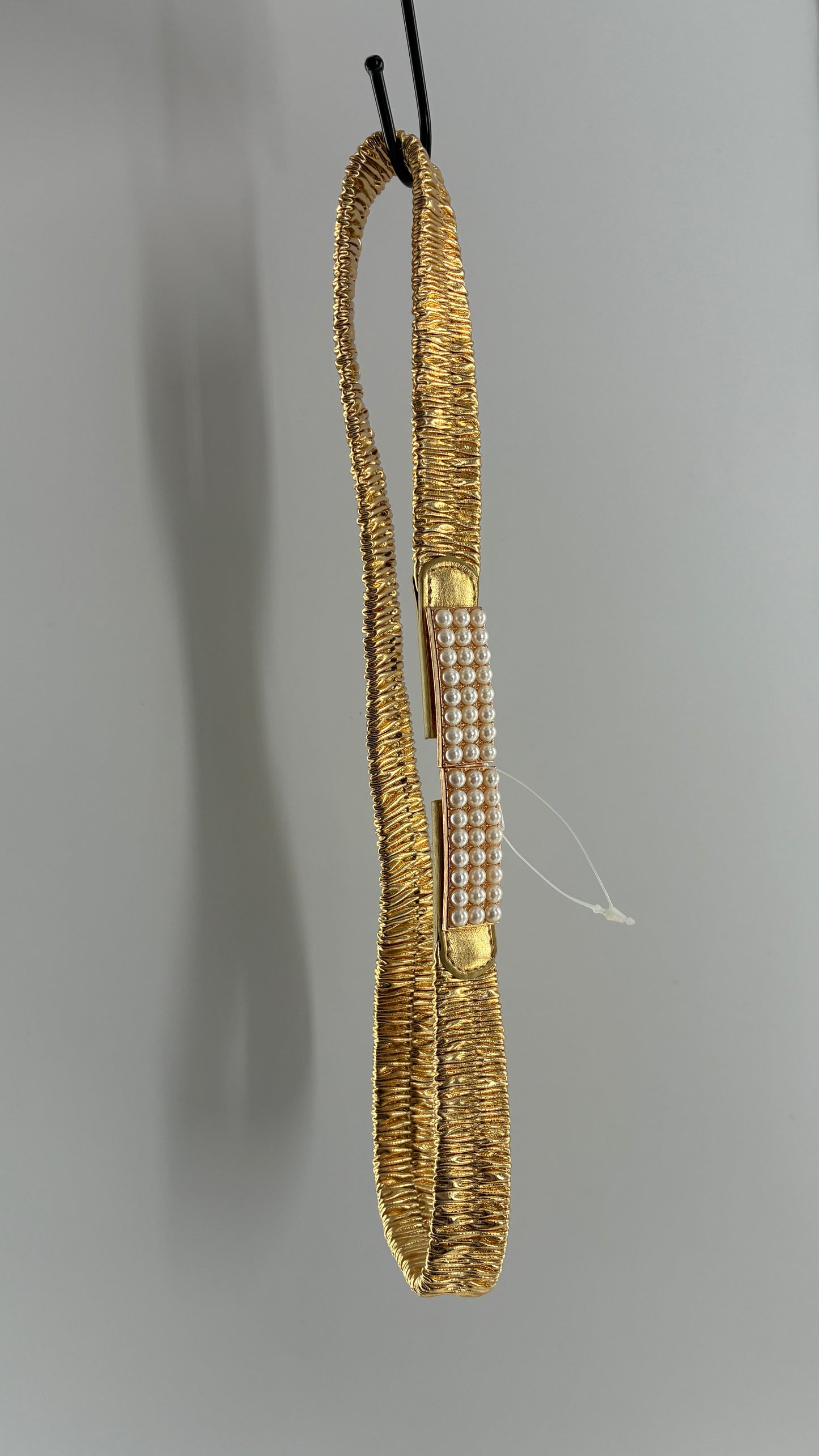 Vintage Gold Stretchy Belt with Pearl Buckle Detail (M/L)