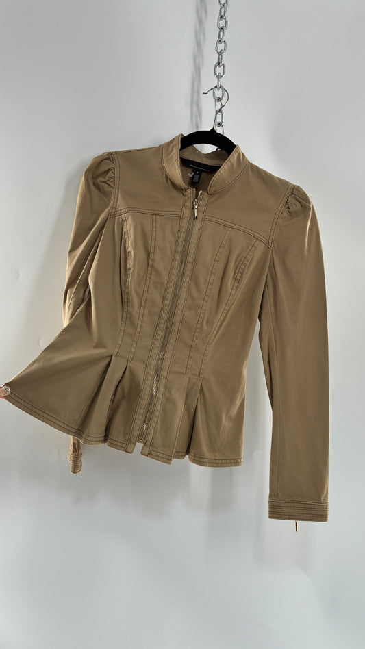 Vintage WHITE HOUSE BLACK MARKET Tan Peplum Zip Up Tailored Jacket (0)