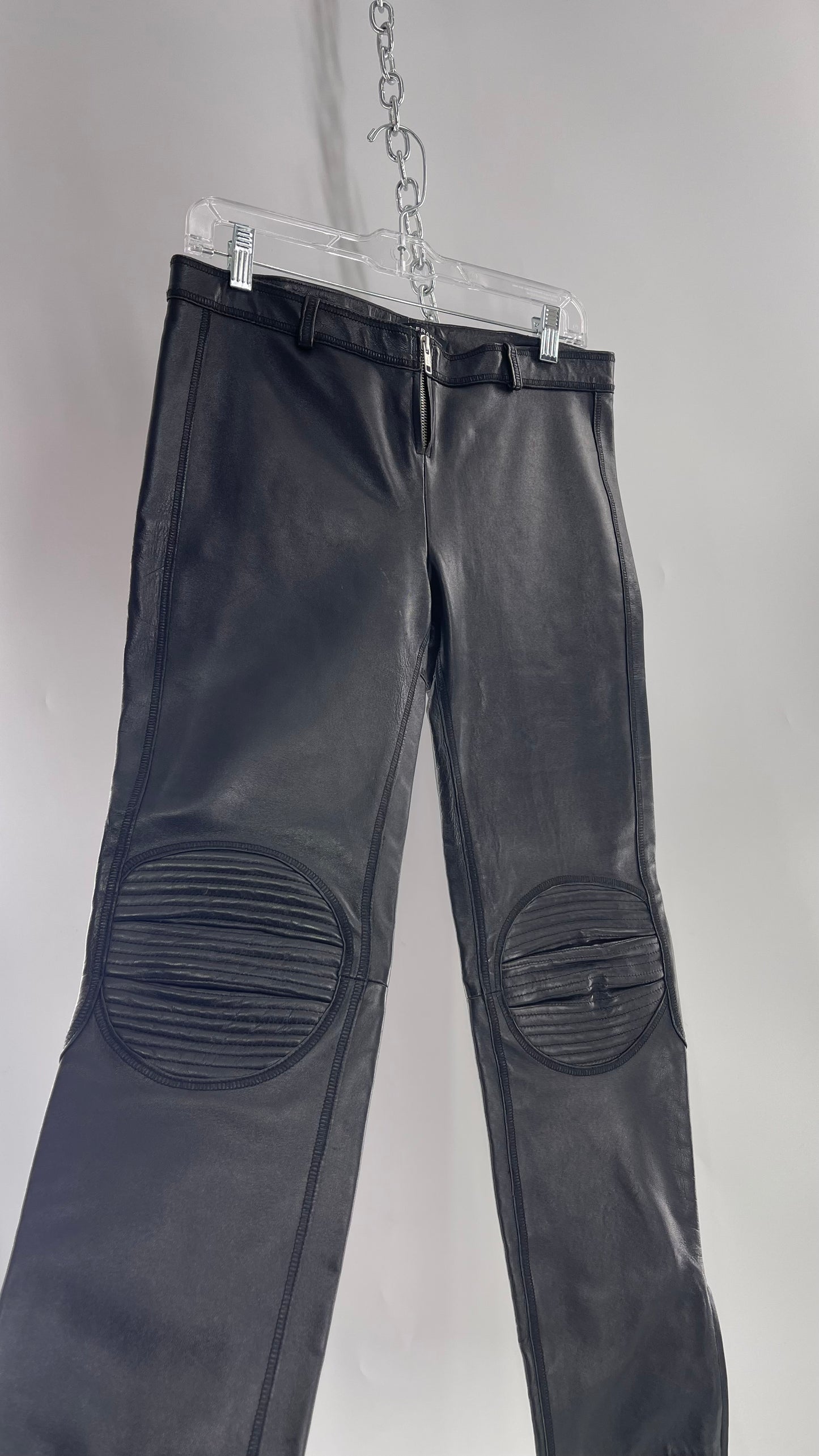 PAOLA FRANI 1990s Black Genuine Leather Low Waisted, Zip Front, Patched Bum and Knee Pants (8)