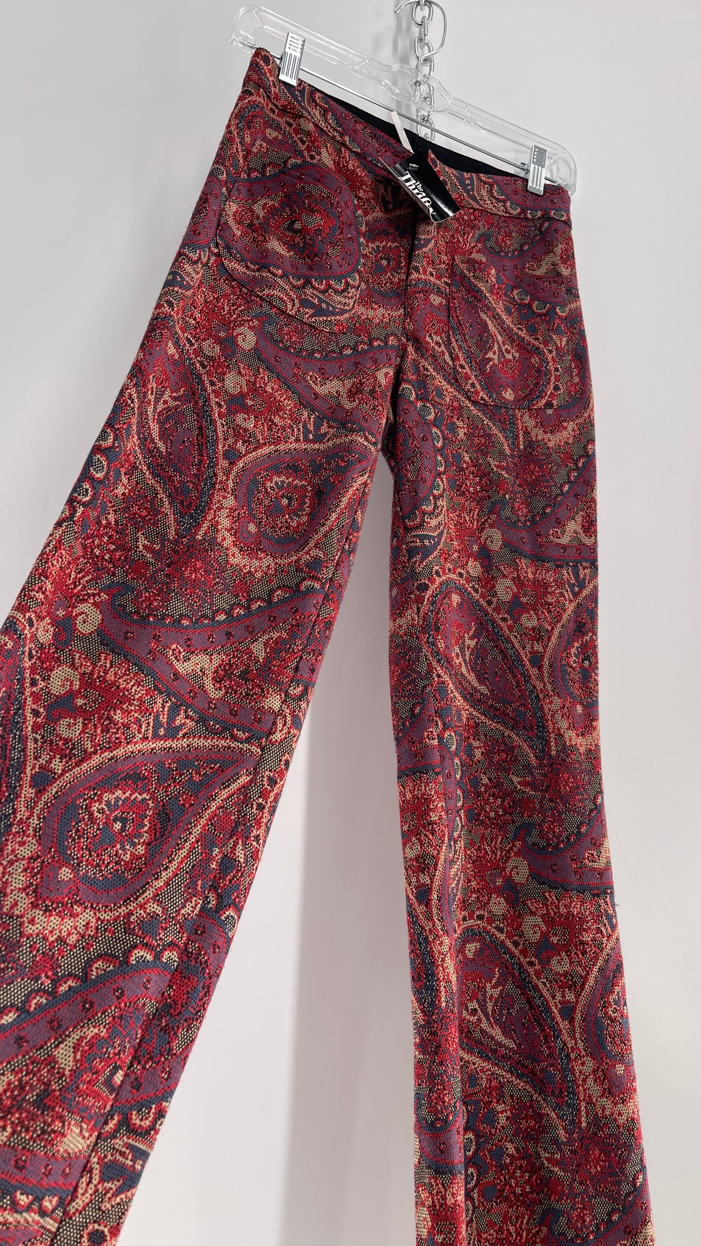 Free People Paisley Knit Red/Indigo 1970s Style Kick Flare Pant (0)