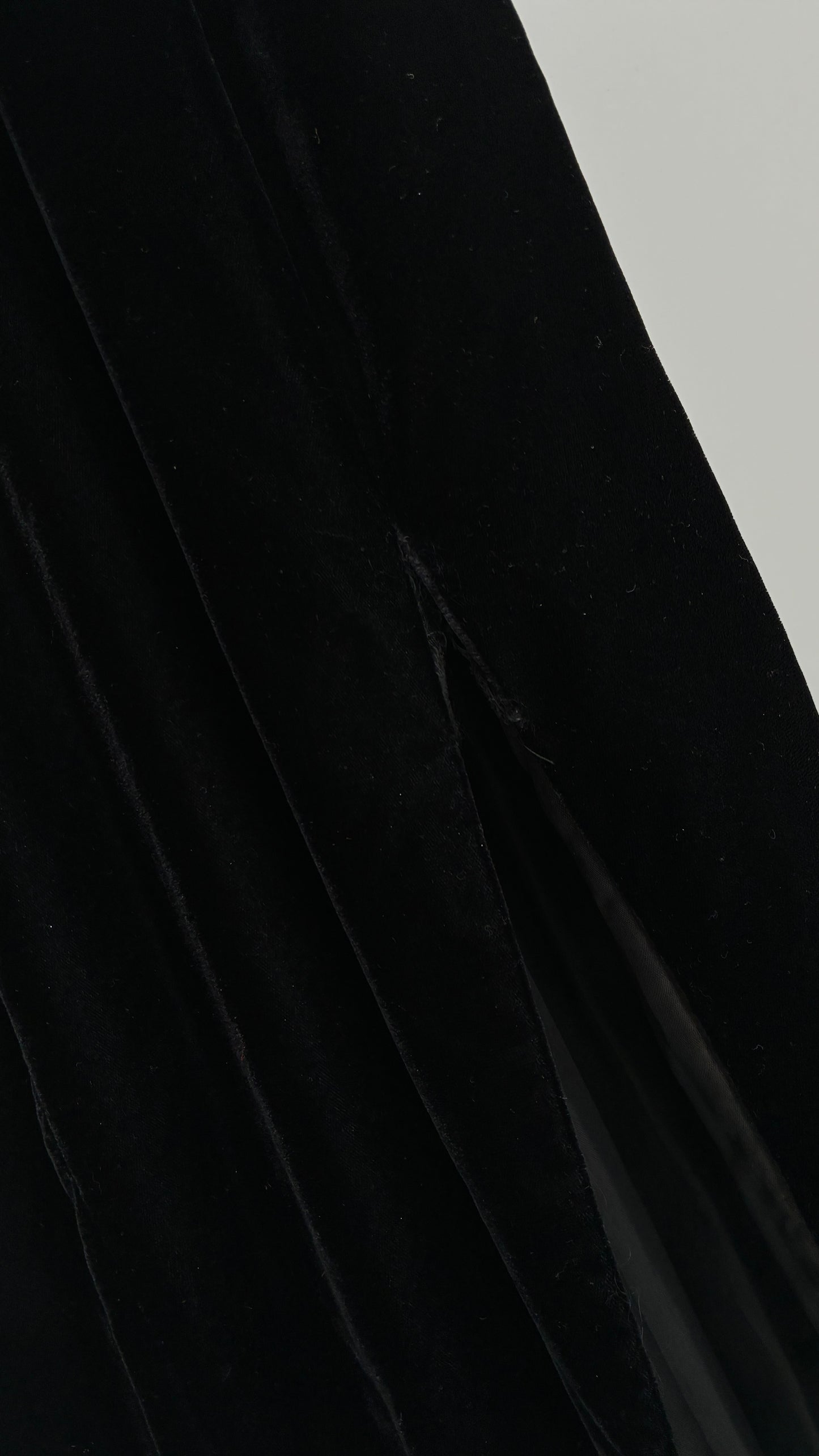Vintage Handmade Velvet Gown with Pointed Bust Lined in Rhinestones and Dramatic Side Slit (S/M)