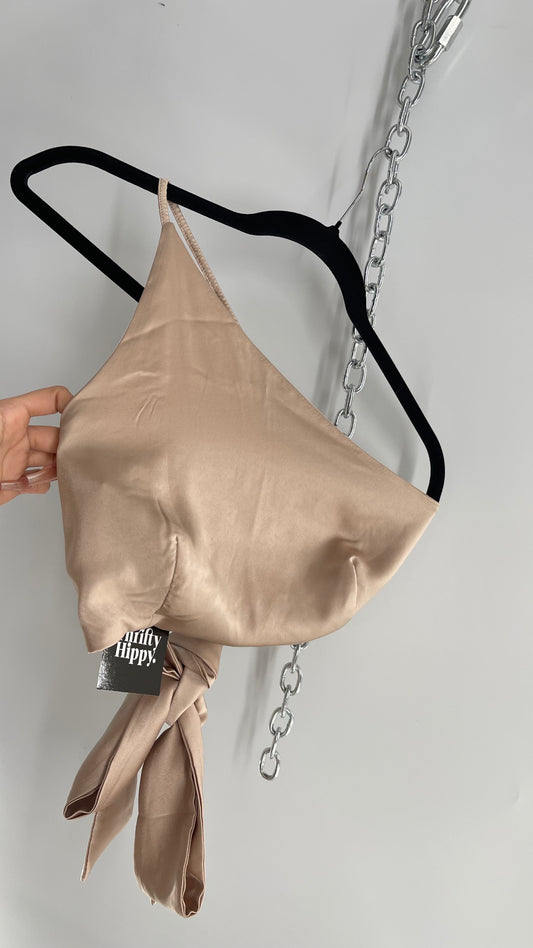 NIAY Silky Champagne Backless Bow Back Sleeveless Top (Small)