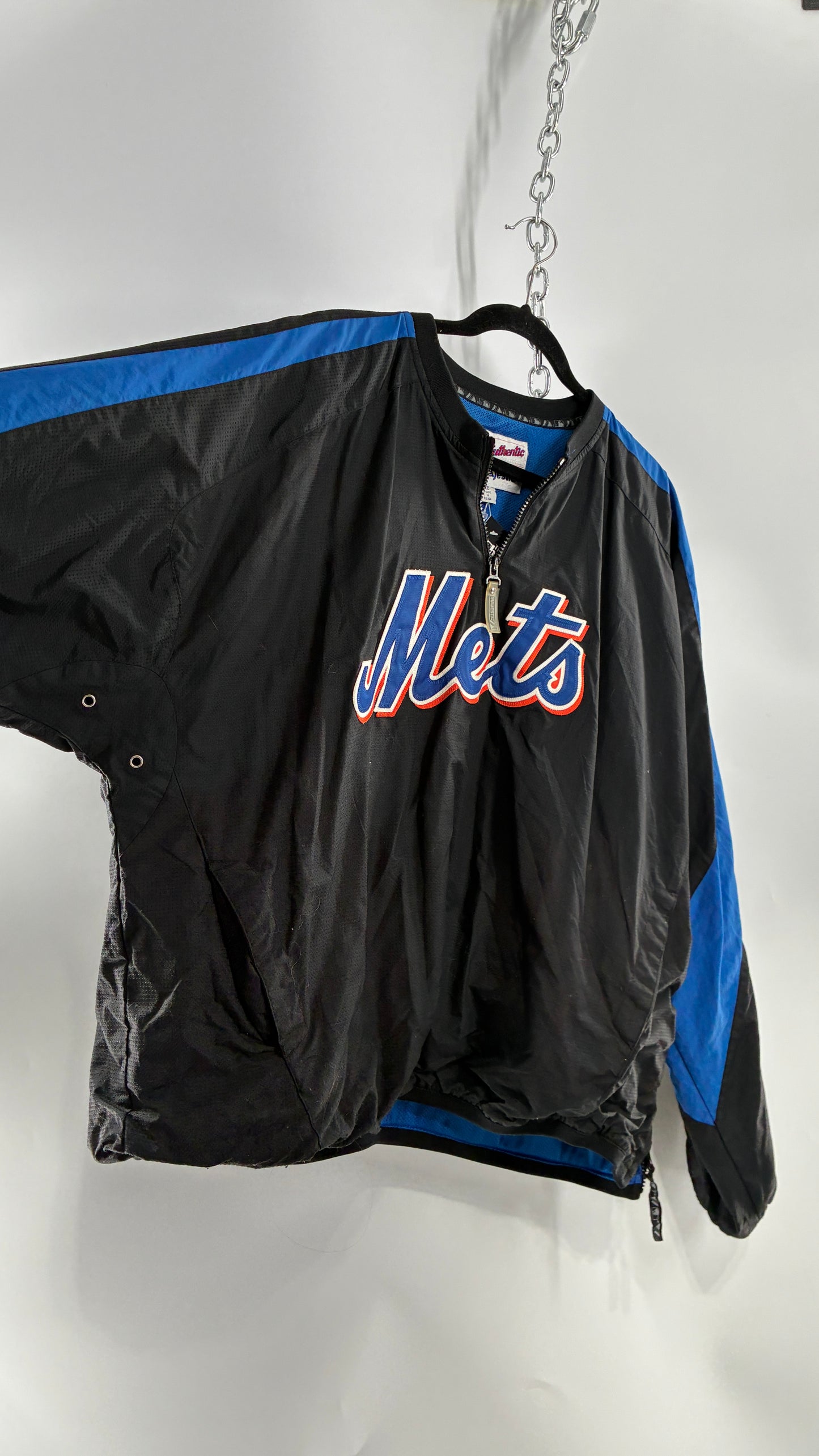 Vintage METS Men’s Windbreaker Sweater with Side Zippers and Pockets (XL)