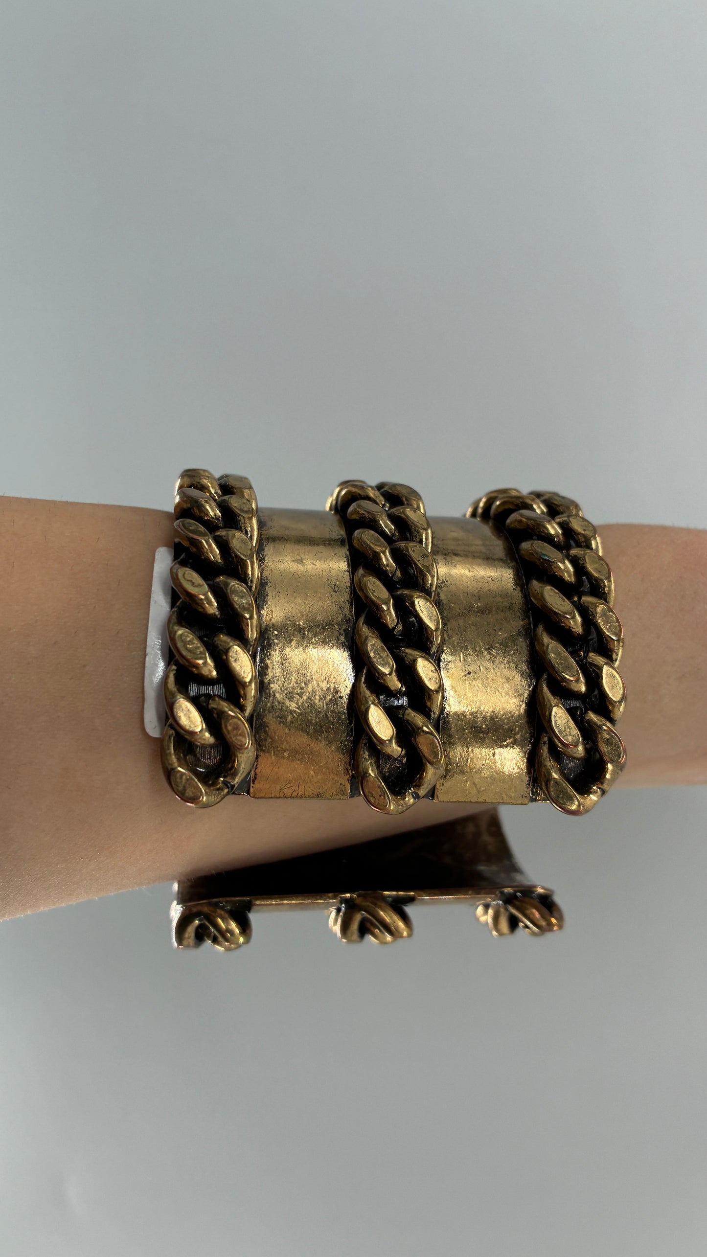 Vintage J CREW Brass Bangle, Cuff with Heavy Chain Detail