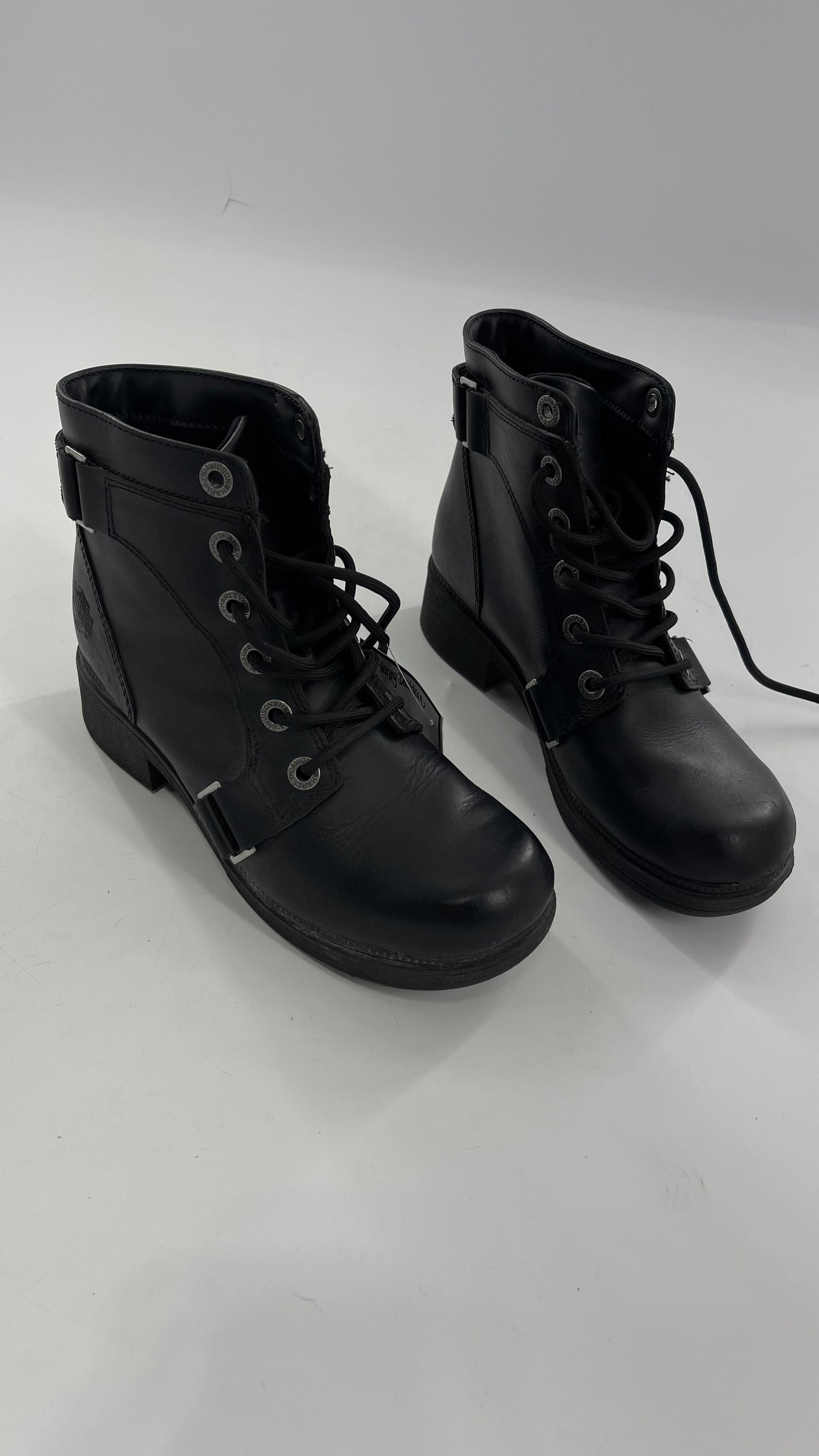 Harley Davidson Black Leather Combat Boots (8.5)