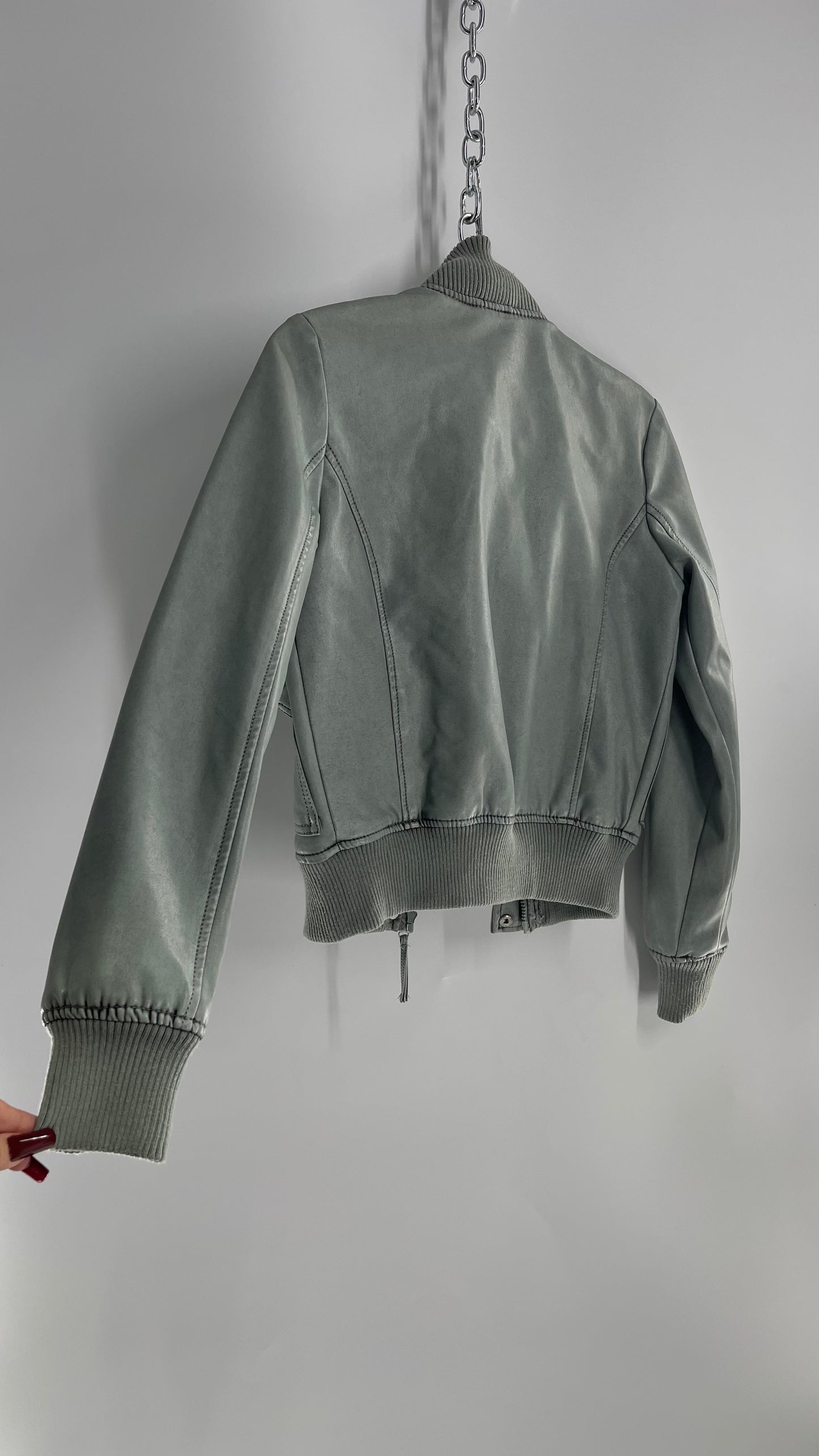 Vintage C. M⭐️gic Teal Distressed Aesthetic Vegan Leather Bomber (Small)