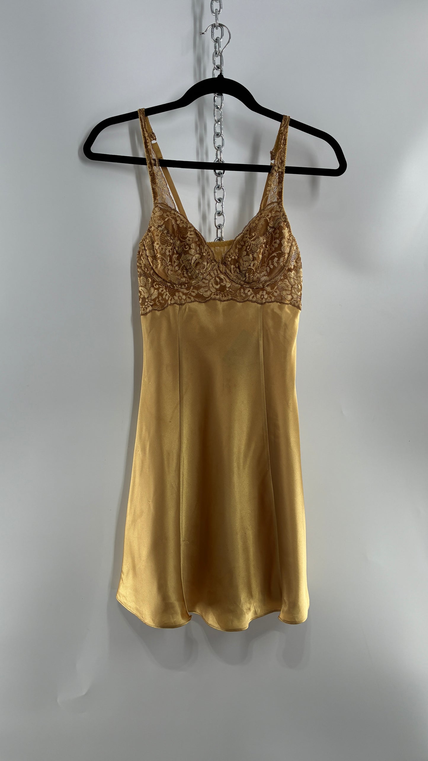 Vintage Victoria’s Secret Gold Mini Dress with Lace Underwire Bustier (XS)
