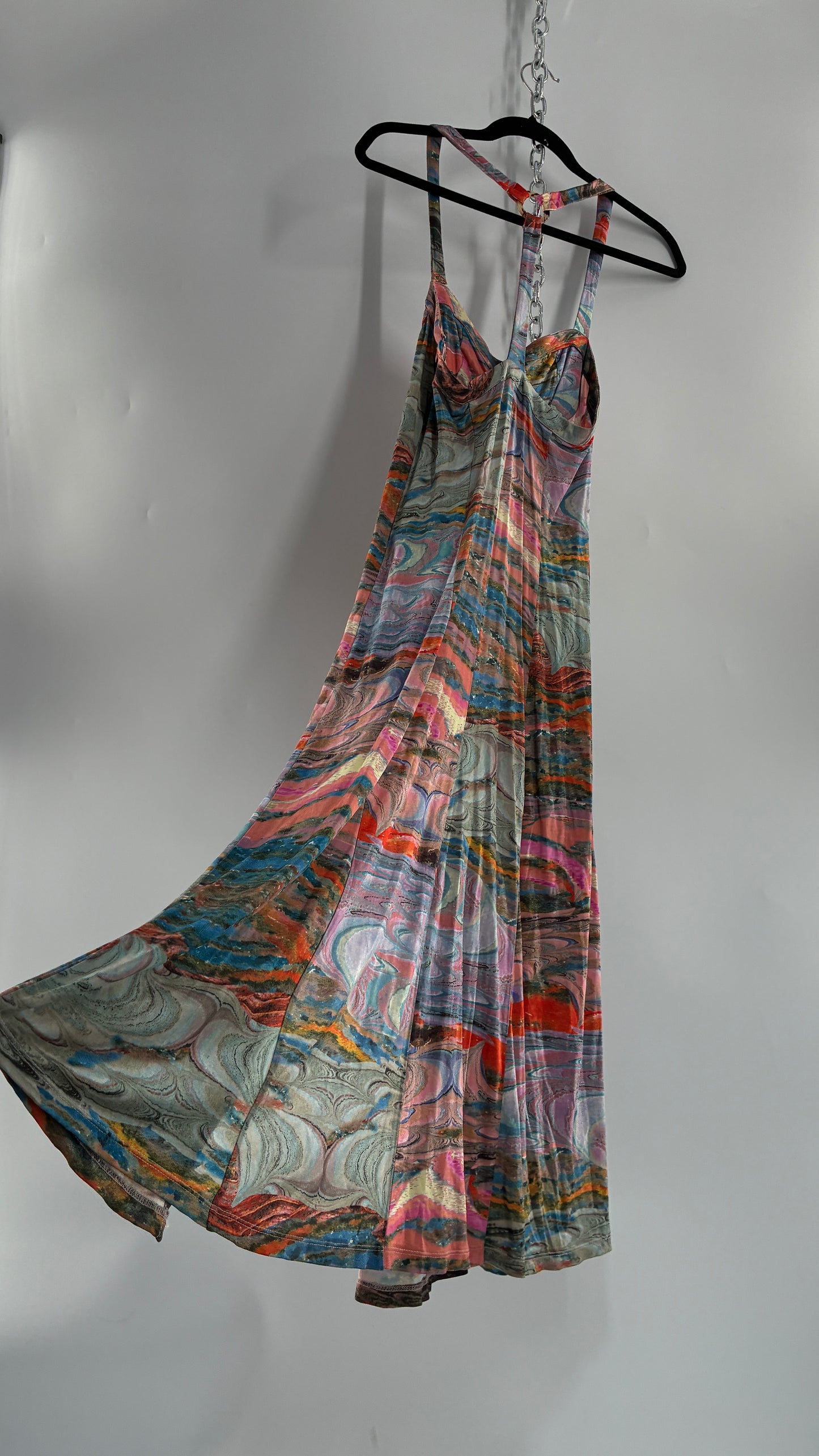 Free People Water Color Style Paneled Side Slit Gown with Underwire Bust (XS)