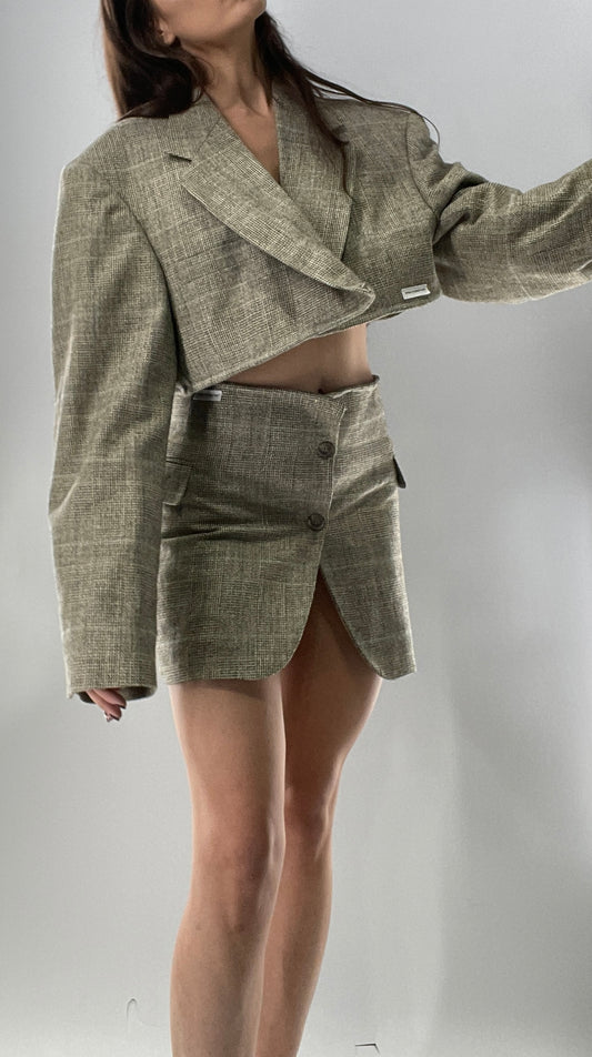 Vintage HAGGAR Handmade Upcycled Suit Set: 70% Wool Grey Blazer and Mini Skirt