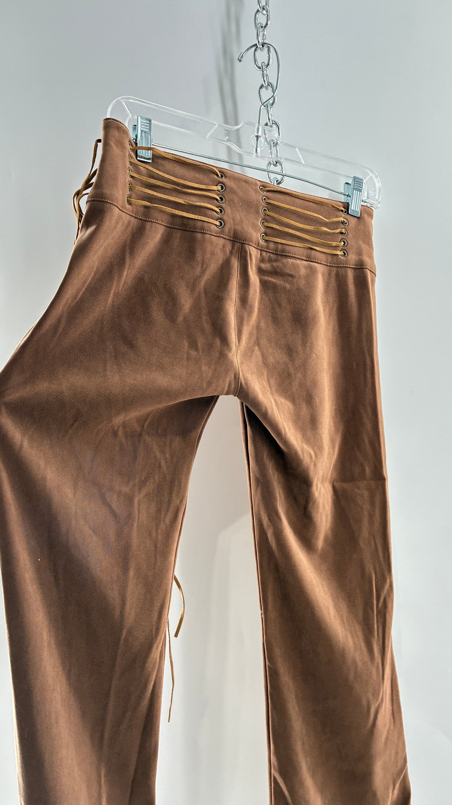 Vintage Rare L.E.I Low Rise Faux Suede Kick Flares with Wide, Thread Through Tassels Hip Band (5)