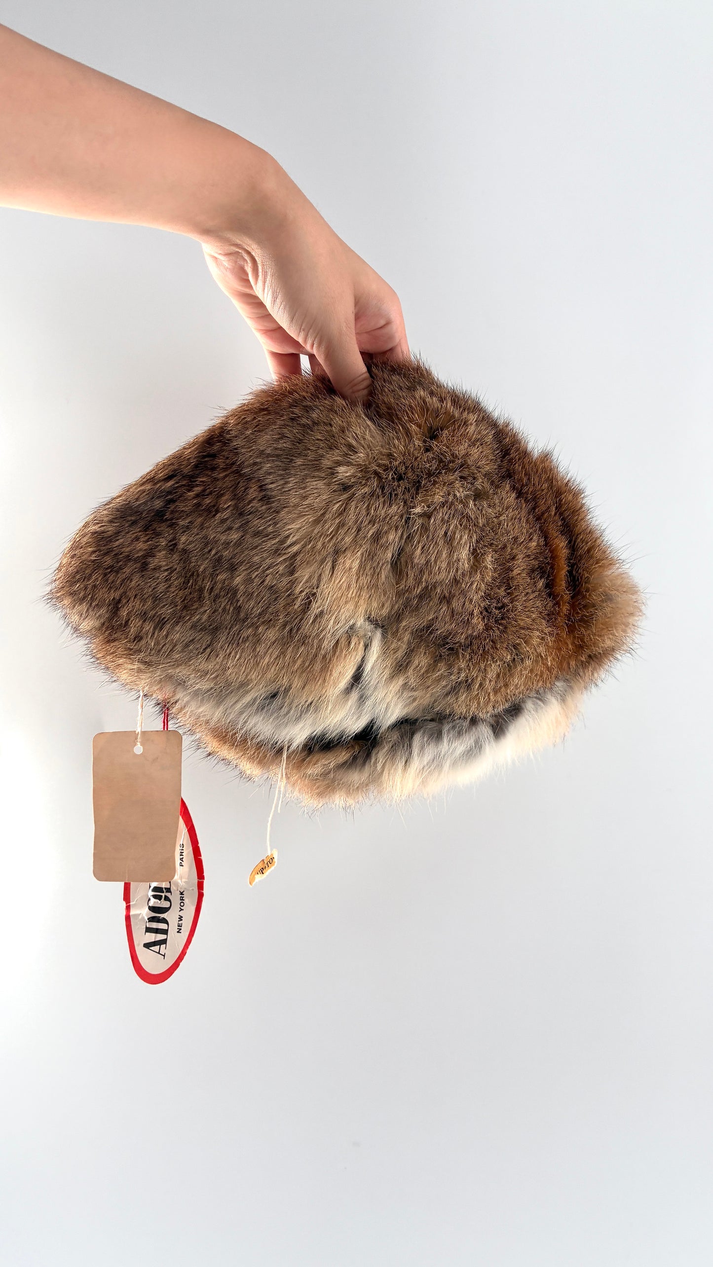 Deadstock Vintage 1960s ADOLFO II New York Paris Genuine Rabbit Fur Capulet Hat