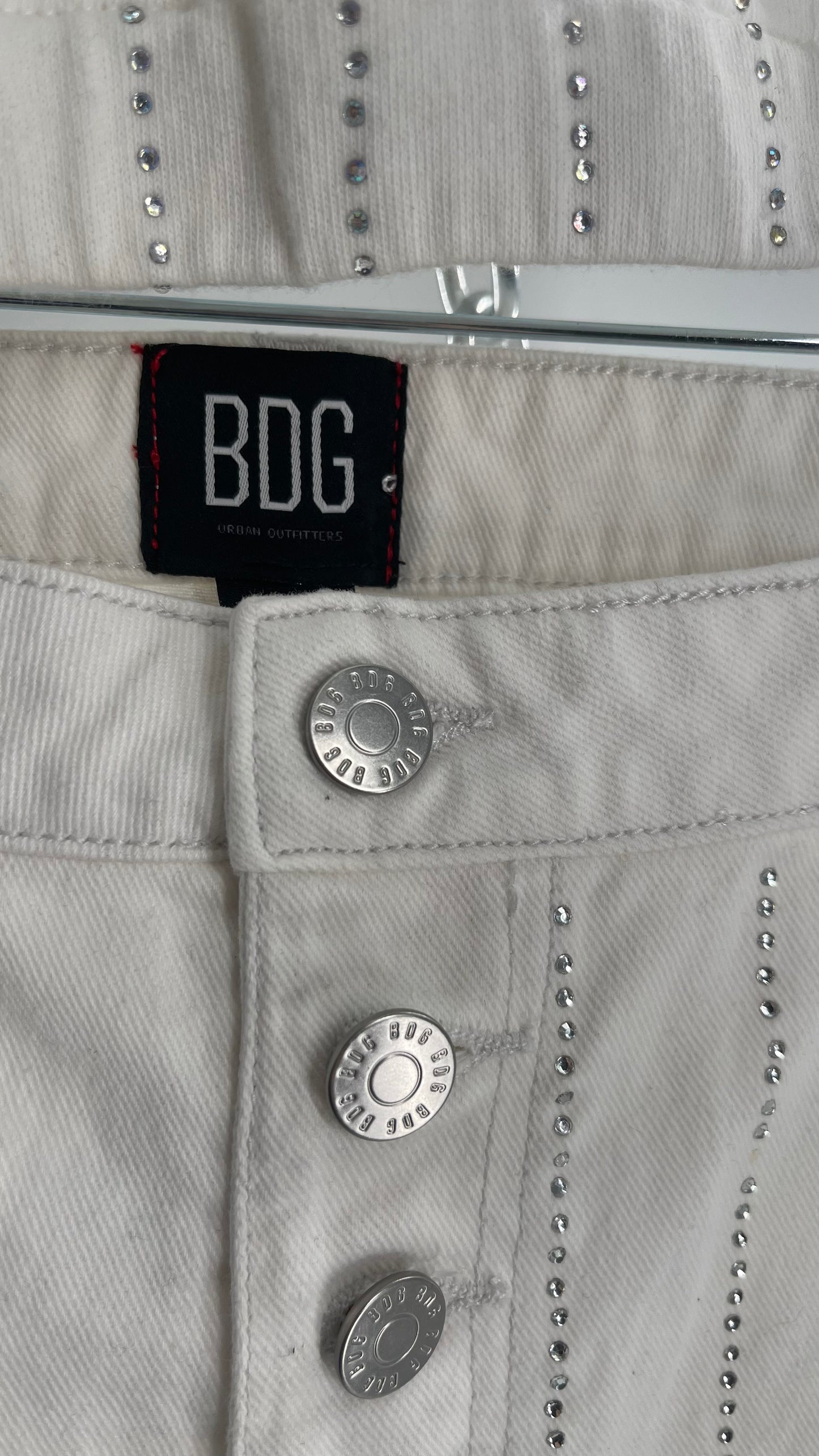 BDG White Jeans (S) With Rhinestones and Sleeveless Cropped White Top With Rhinestones Set (S)