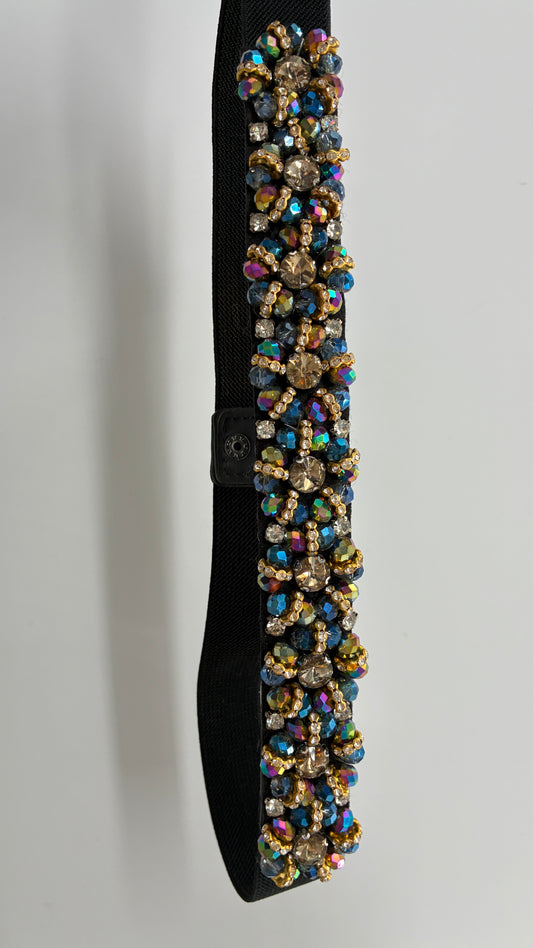 Vintage Elastic Belt Covered in Beaded Appliqués