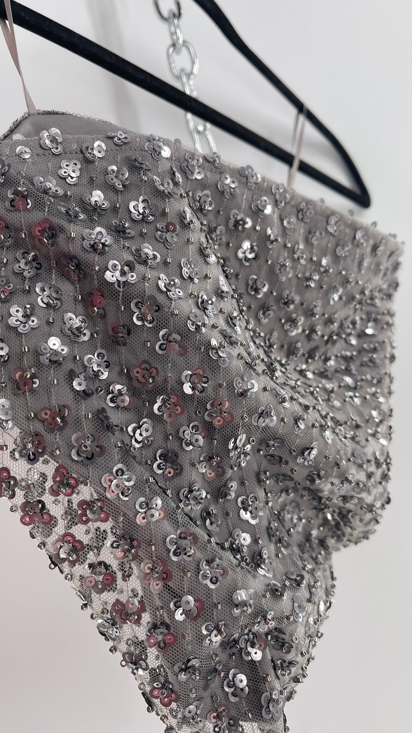 Intimately Free People Grey Beaded Tube Top with Side Zipper (Small)
