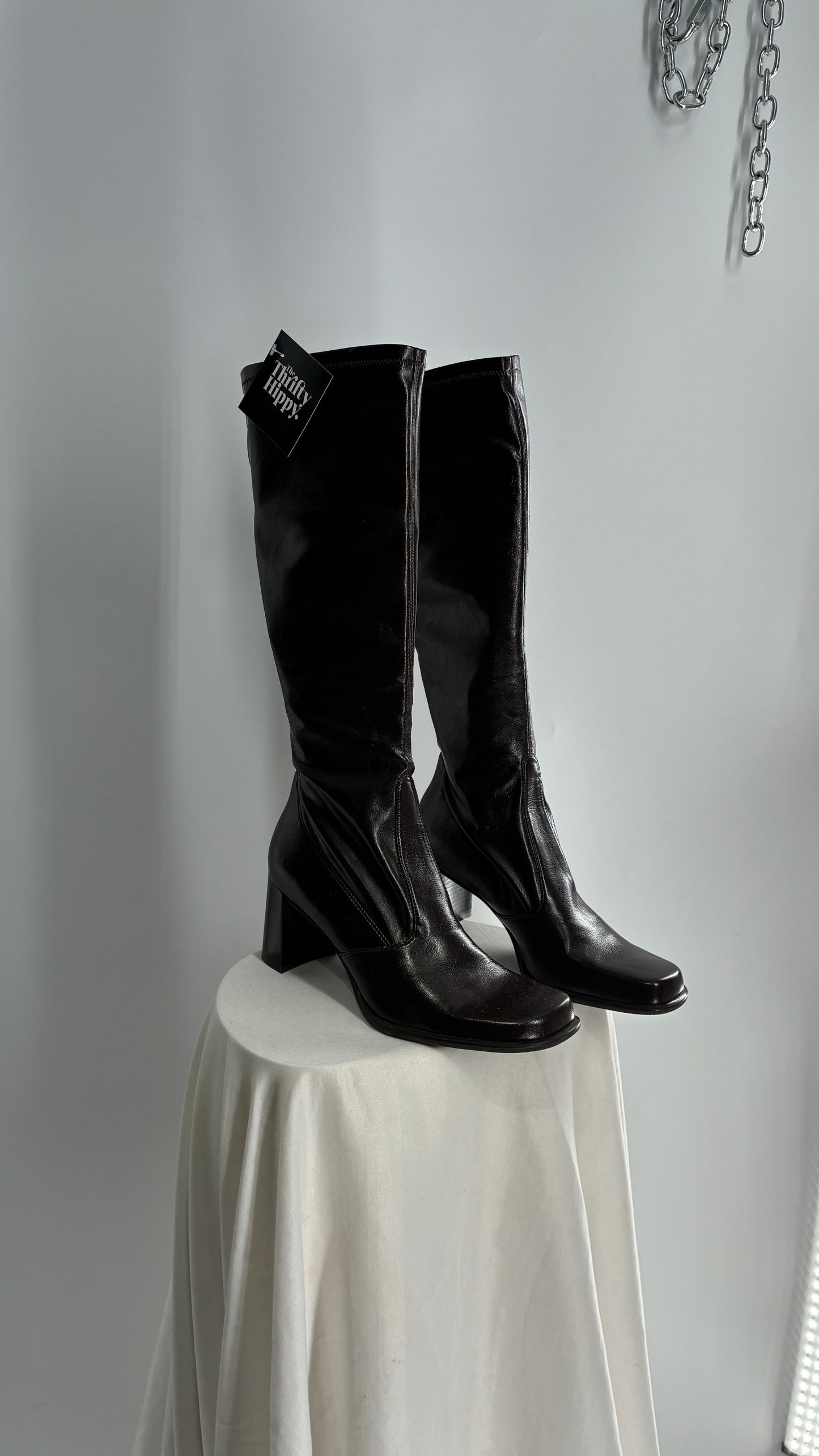 Vintage FRANCO SARTO Made in Brazil Square Toe Knee High Boots with Block Heel (8.5)