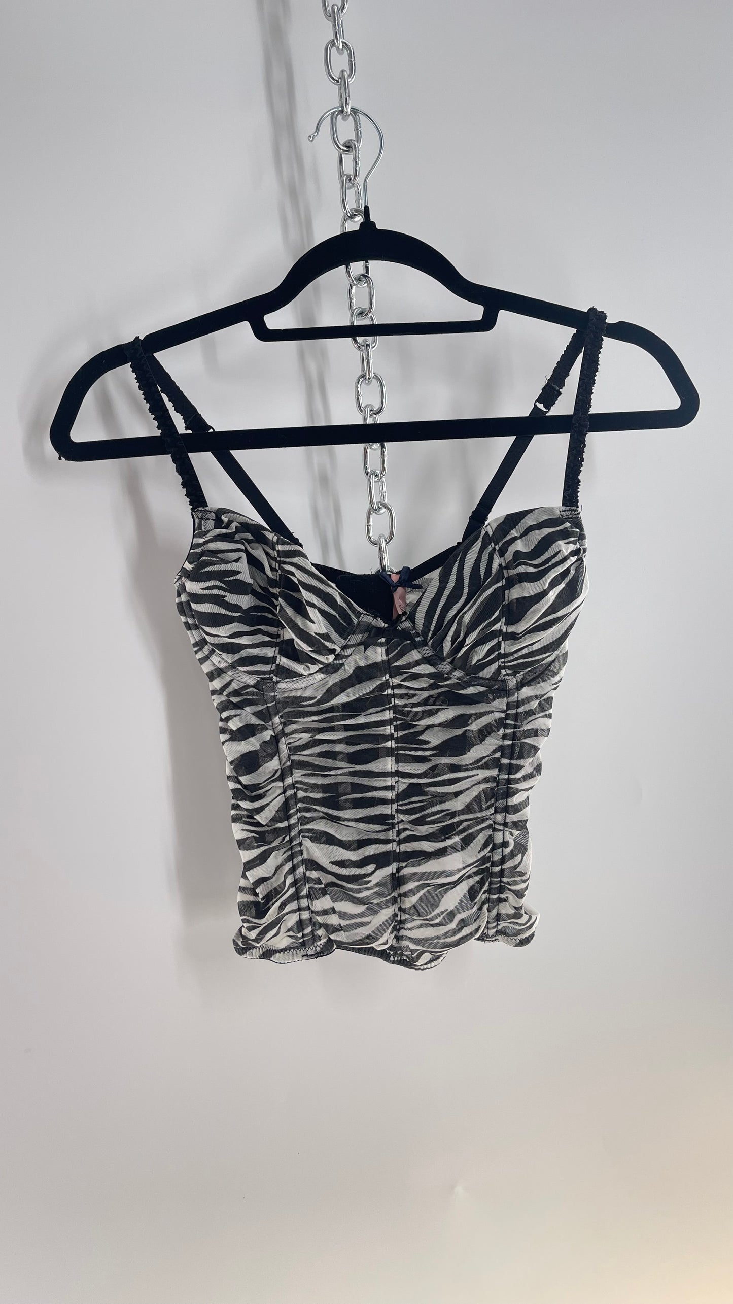 Deadstock Vintage Zebra Corset with Ruched Bodice and Tags Attached (Small)