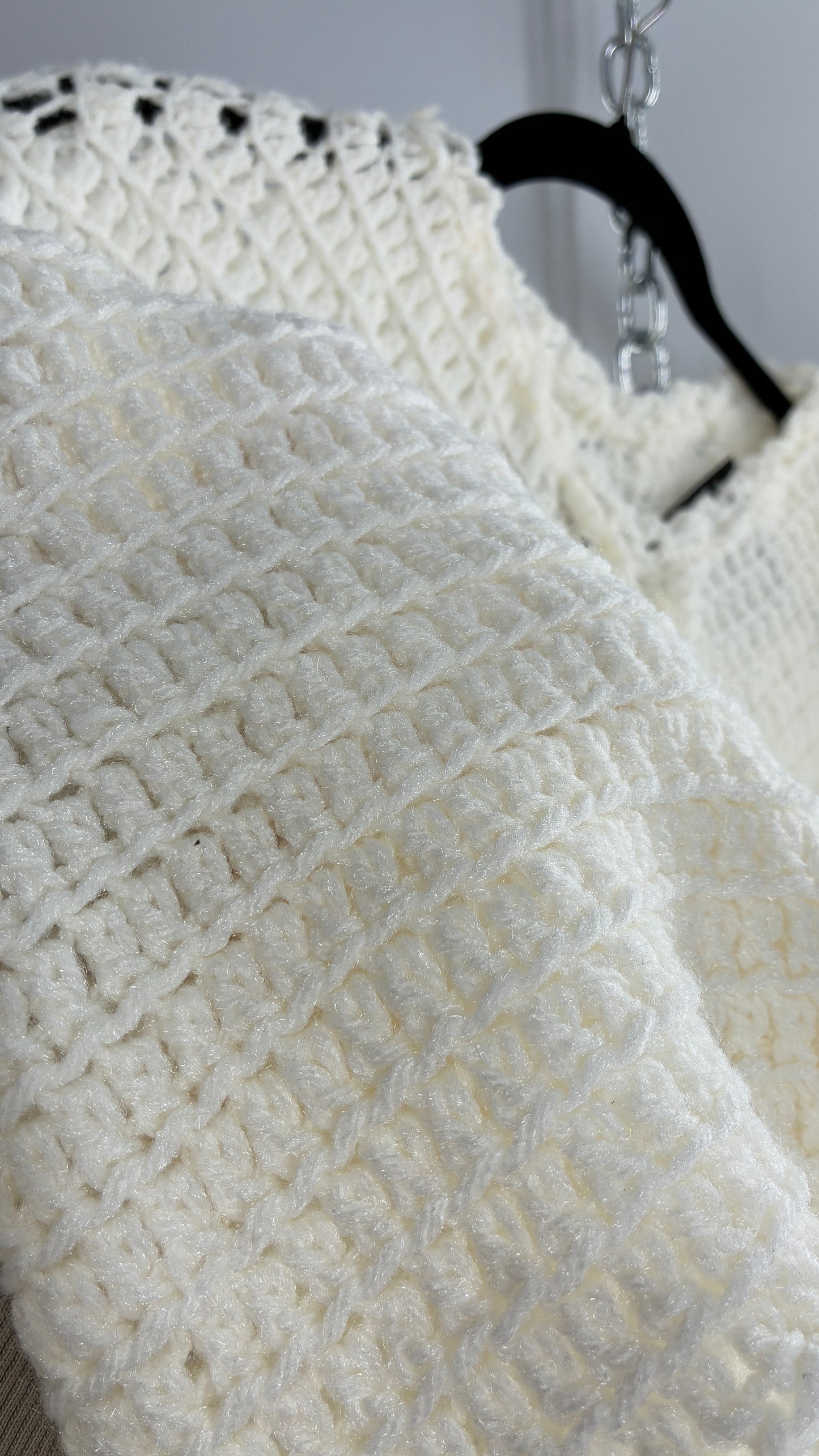 Vintage Off White Hand Knit Poncho