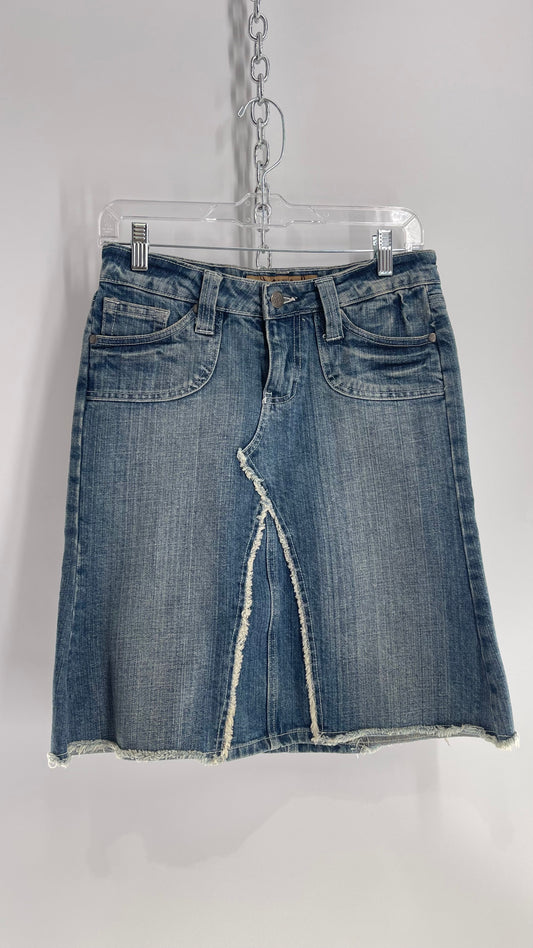 Vintage Hint Jeans Denim Skirt with Frayed Seams (1)