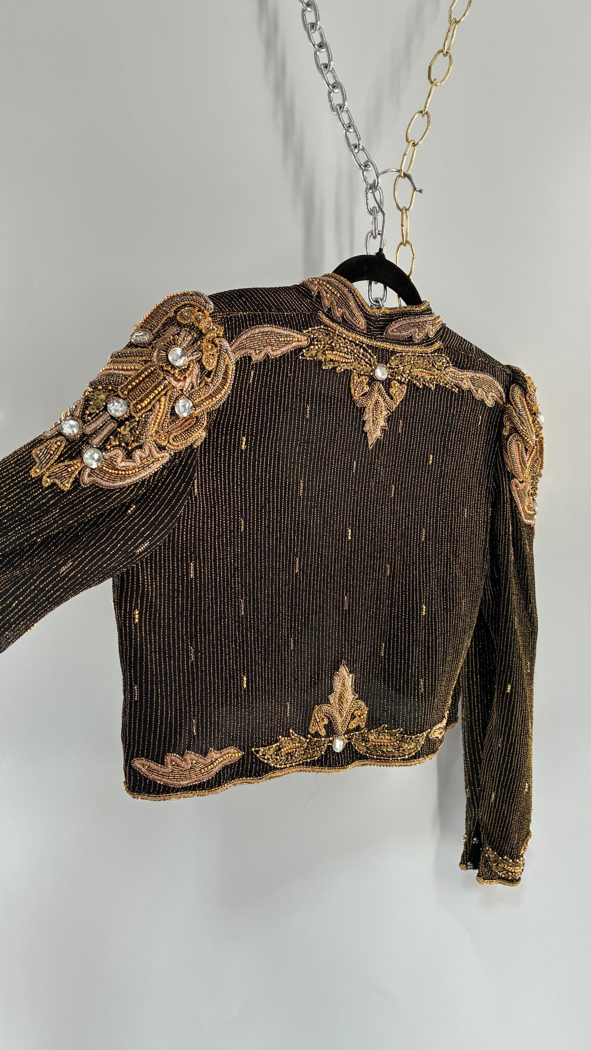 Vintage CREATIVE CREATIONS Black Blazer with Intricate Gold Beading (Medium)