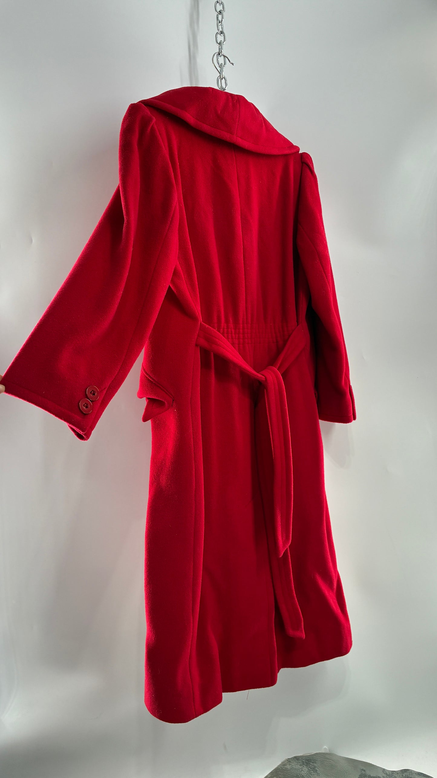 Vintage VALENTINO Miss V Red Sweeping, Tie Back and Pleated/Draped Collar Coat