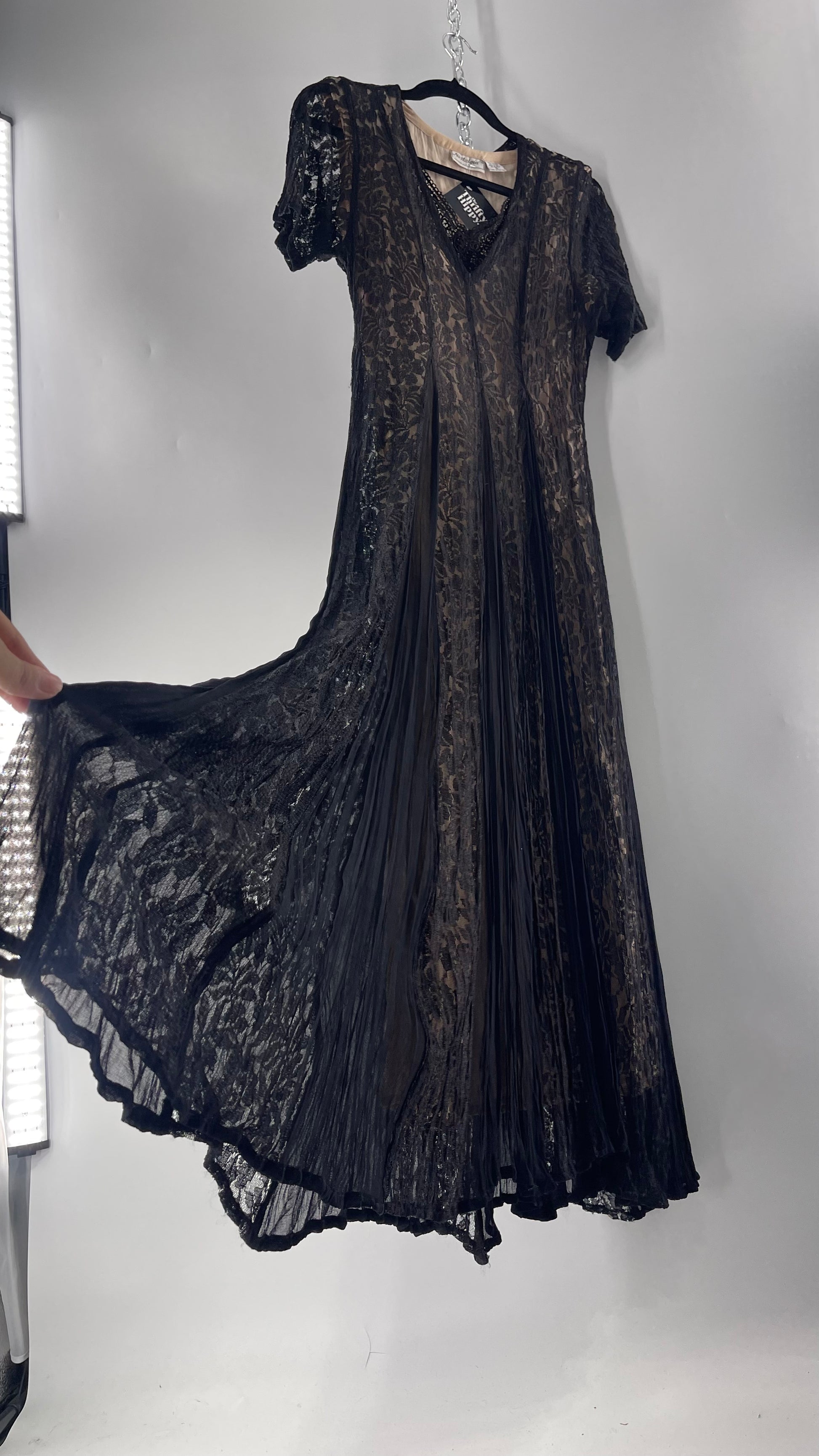 black lace retro dress 1950's Black Lace Long Sleeve Gown Eveliina Vintage