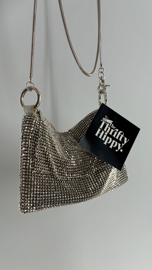 Vintage WHITING & DAVIS Silver Metal Mesh Cross Body Bag