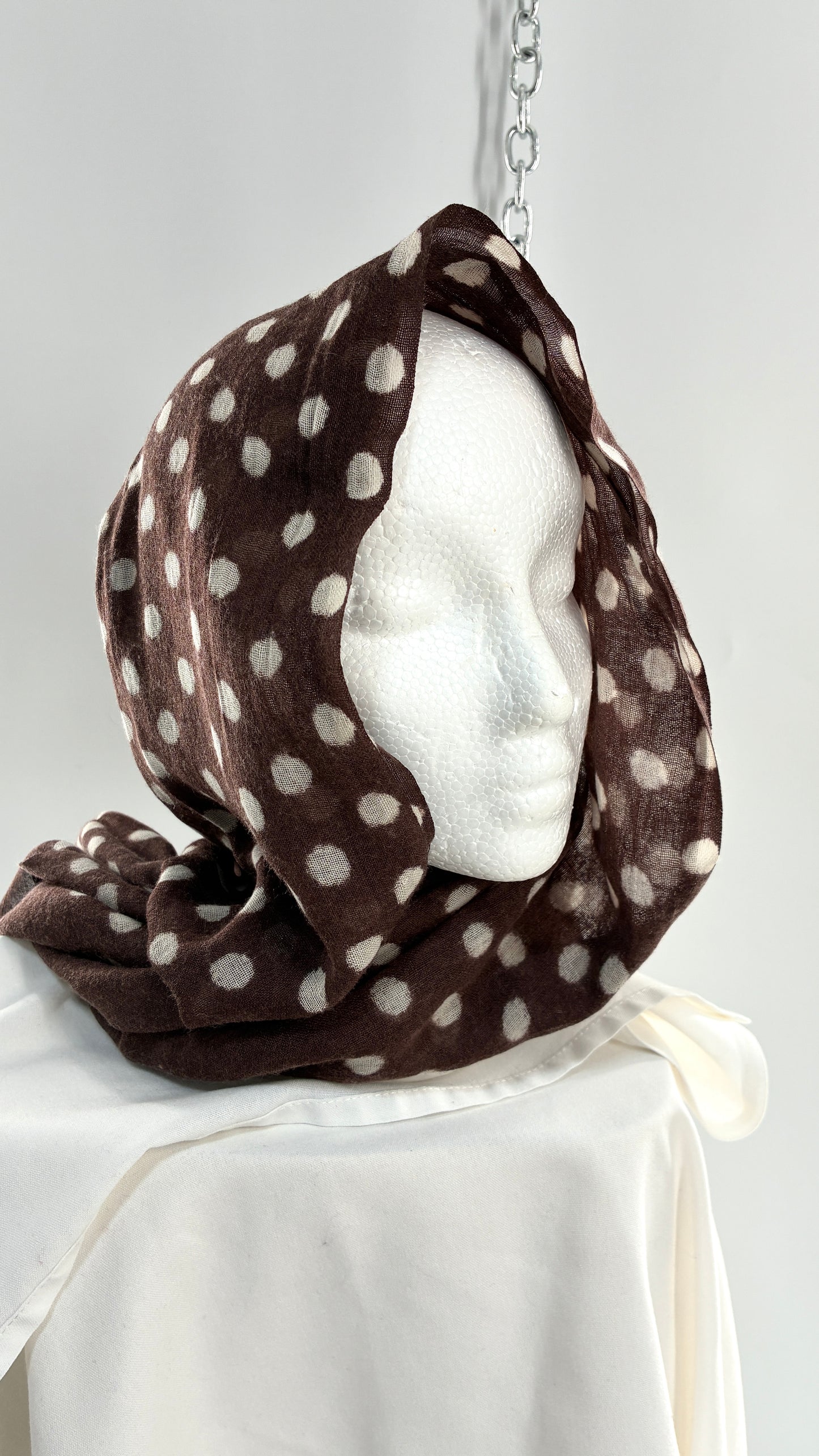 Vintage Brown Polka Dot Sheer Knit Scarf
