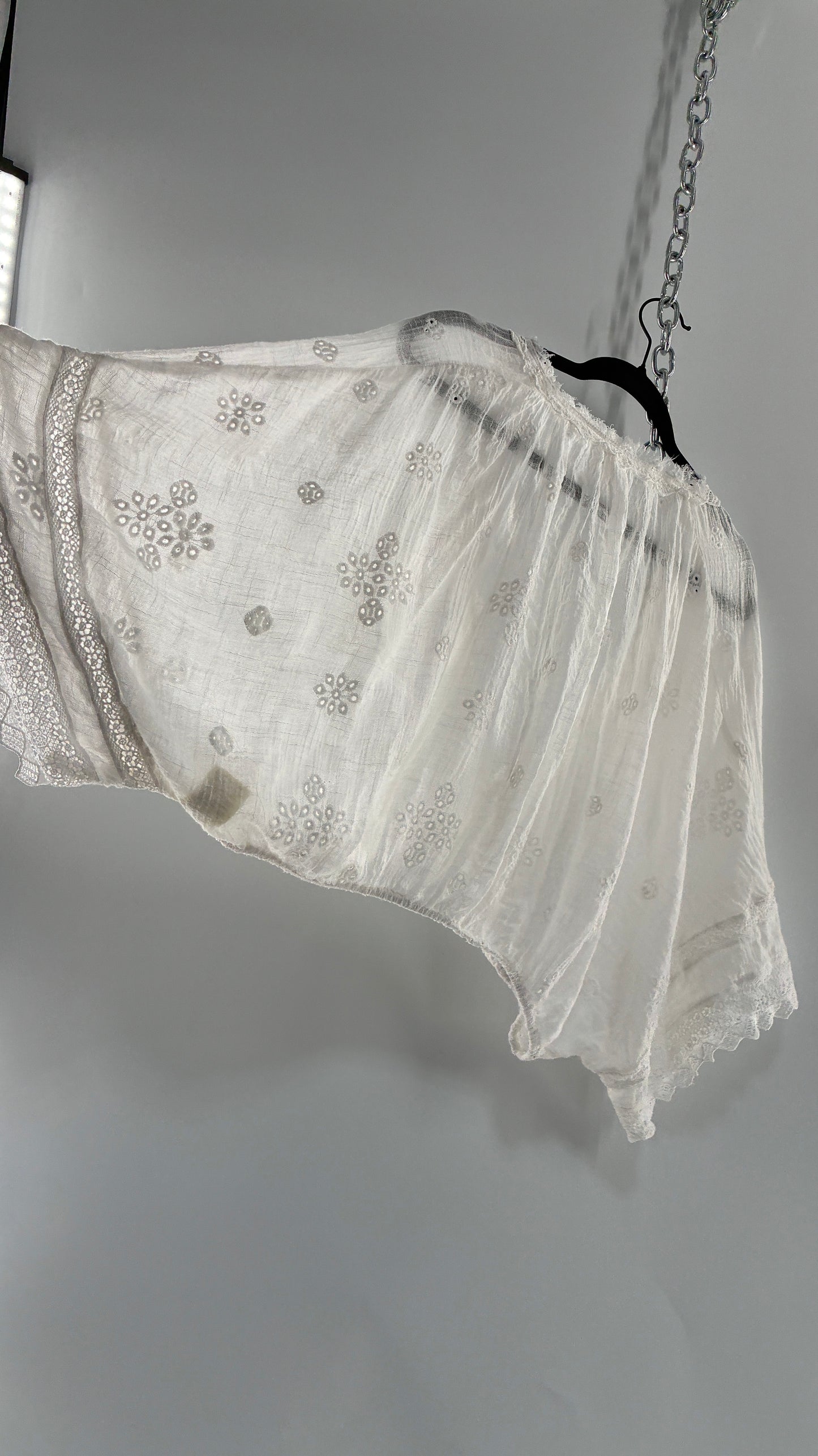 Vintage Free People Cotton Eyelet Embroidered Draping Bubble Top (Small)