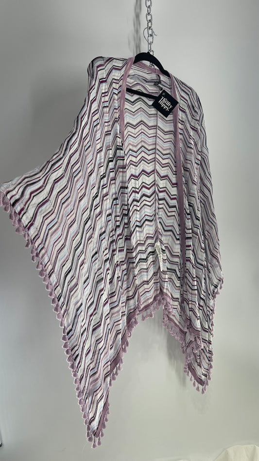 White House| Black Market Purple Blue Black Knit Striped Shawl Cape (M/L)