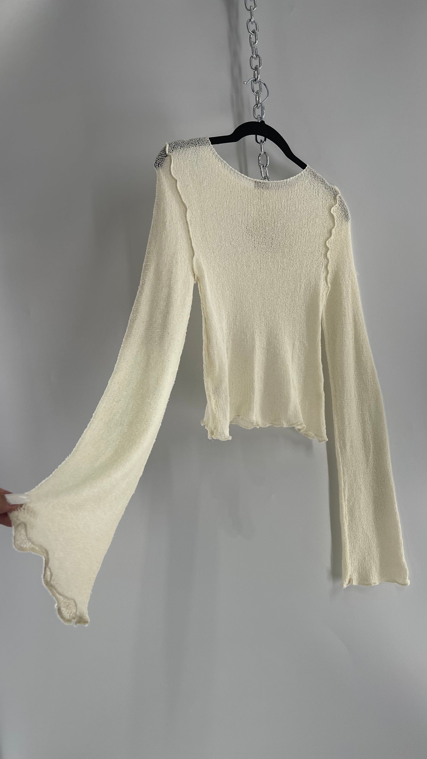 BDG Off White Open Knit Bell Sleeve with Exposed Seams (Large)