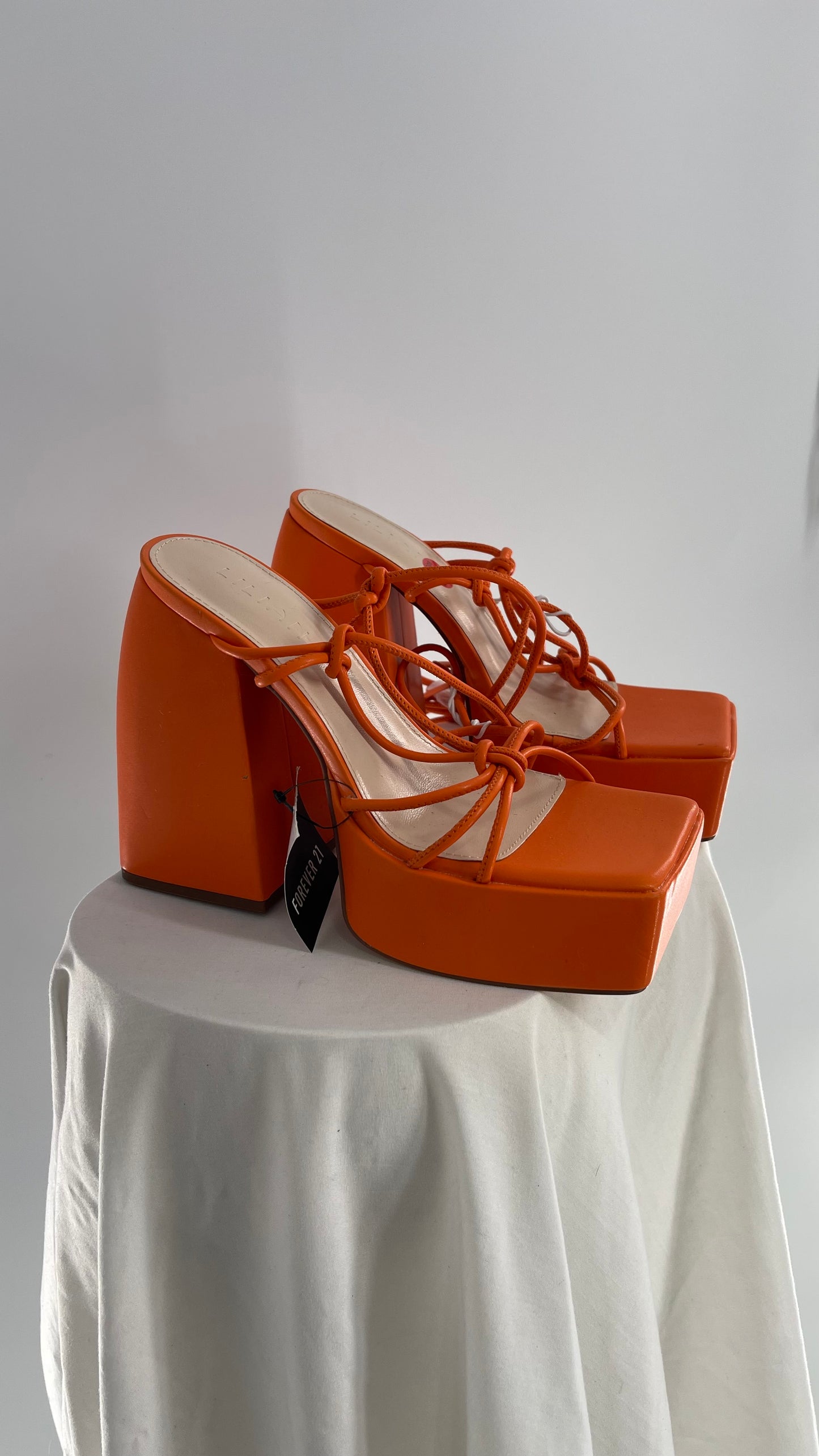 Liliana Orange Platform Chunky Heels (6.5)