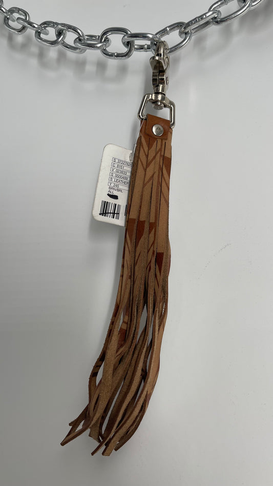Free People Patterned Leather Tassel Keychain Ring with Tags Attached