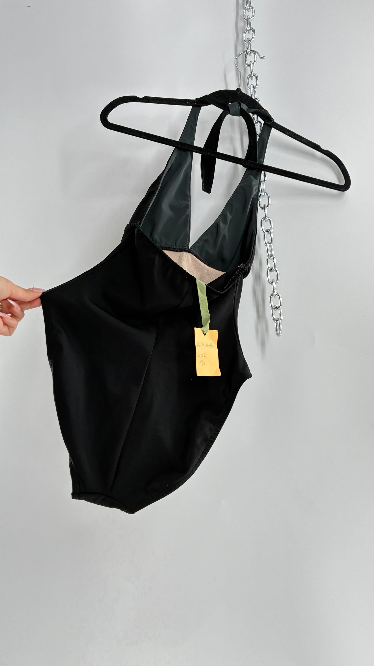 Vintage Black Handmade Retro Style Halter Thick Swimsuit (Small)