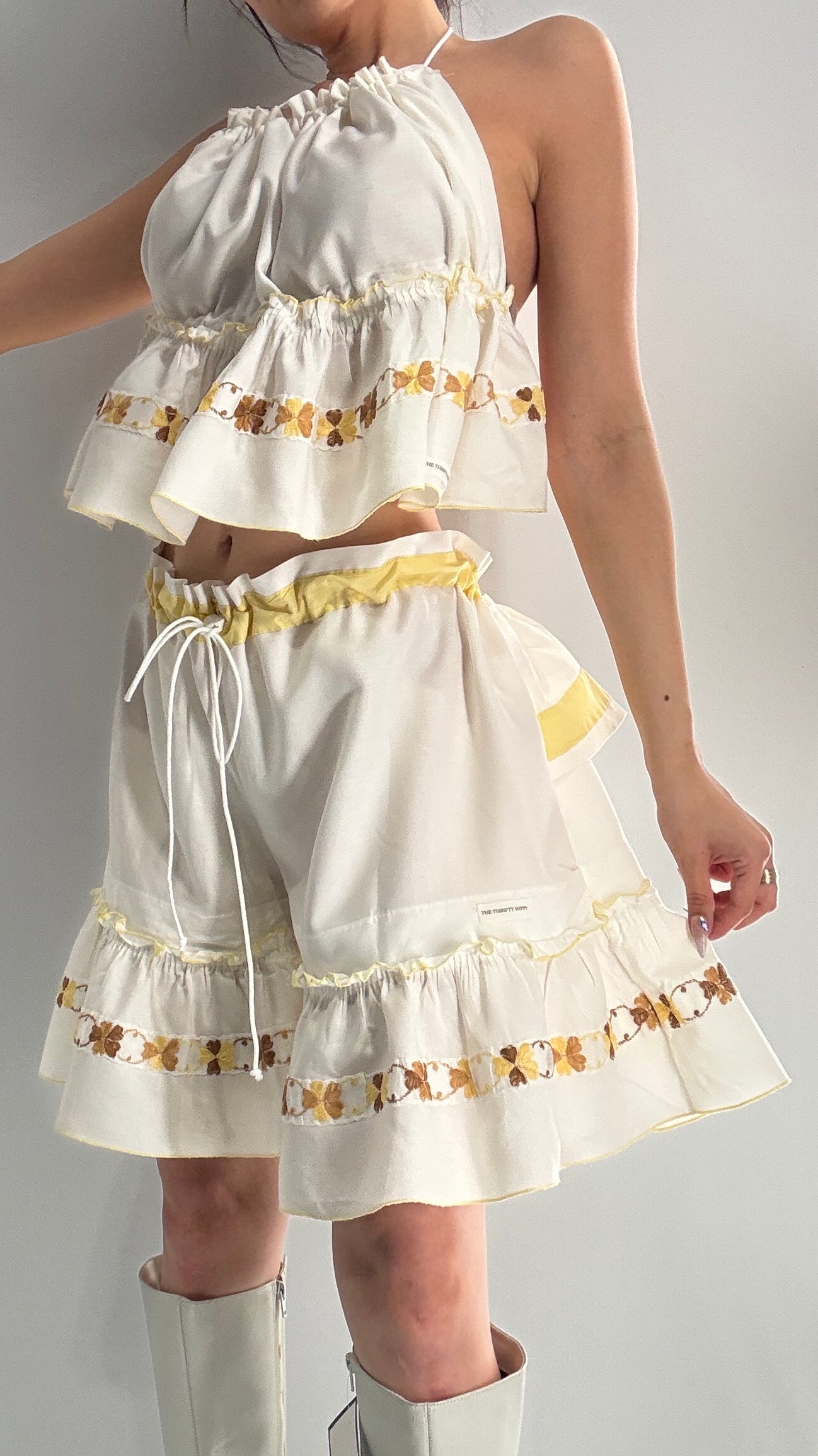 Vintage Handmade Heavily Embroidered Play Set with Sailor Style Ruffled Bum (XS-XL)