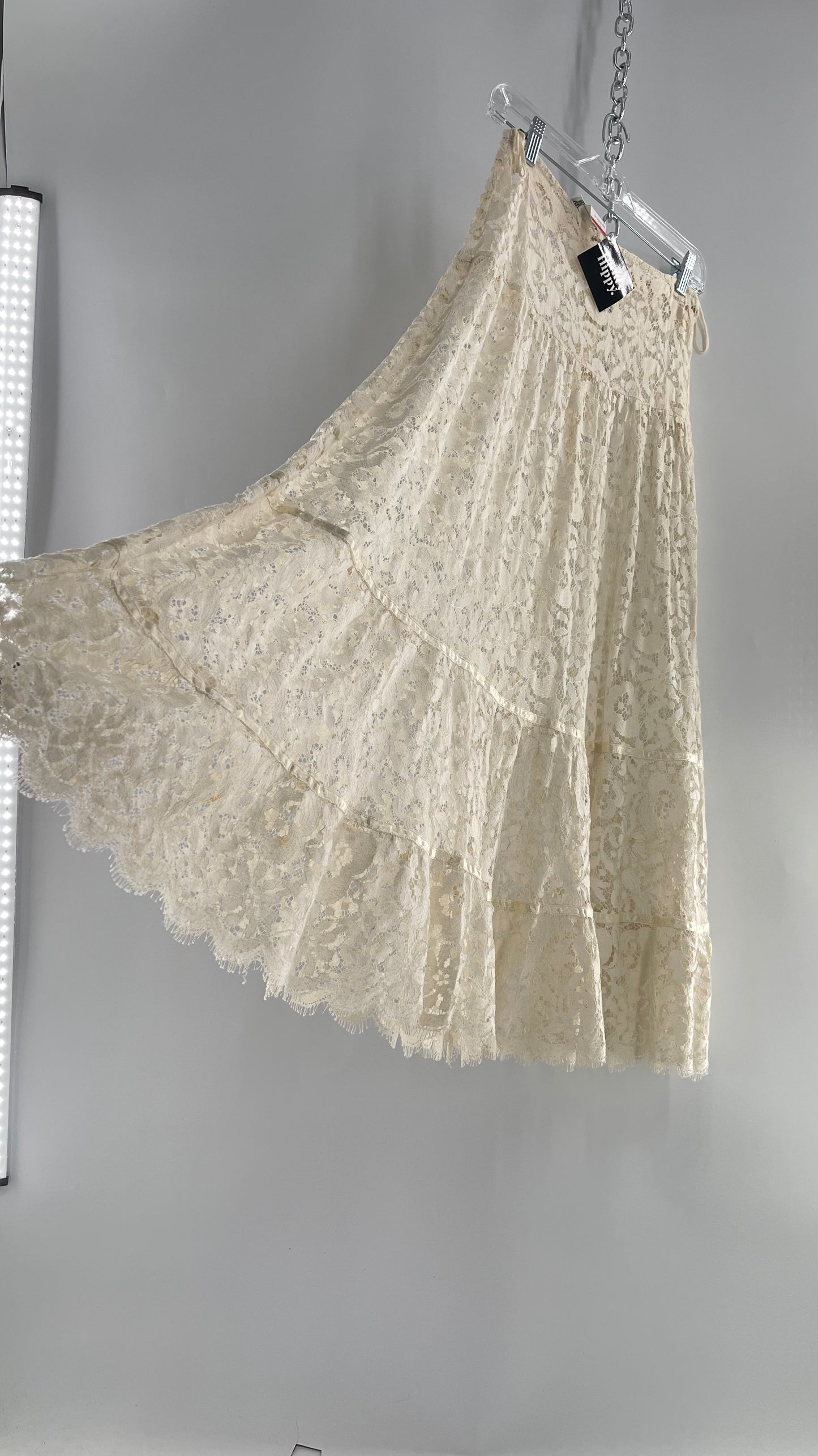 Vintage Jessica McClintock Delicate Off White Lace Skirt (7/8)