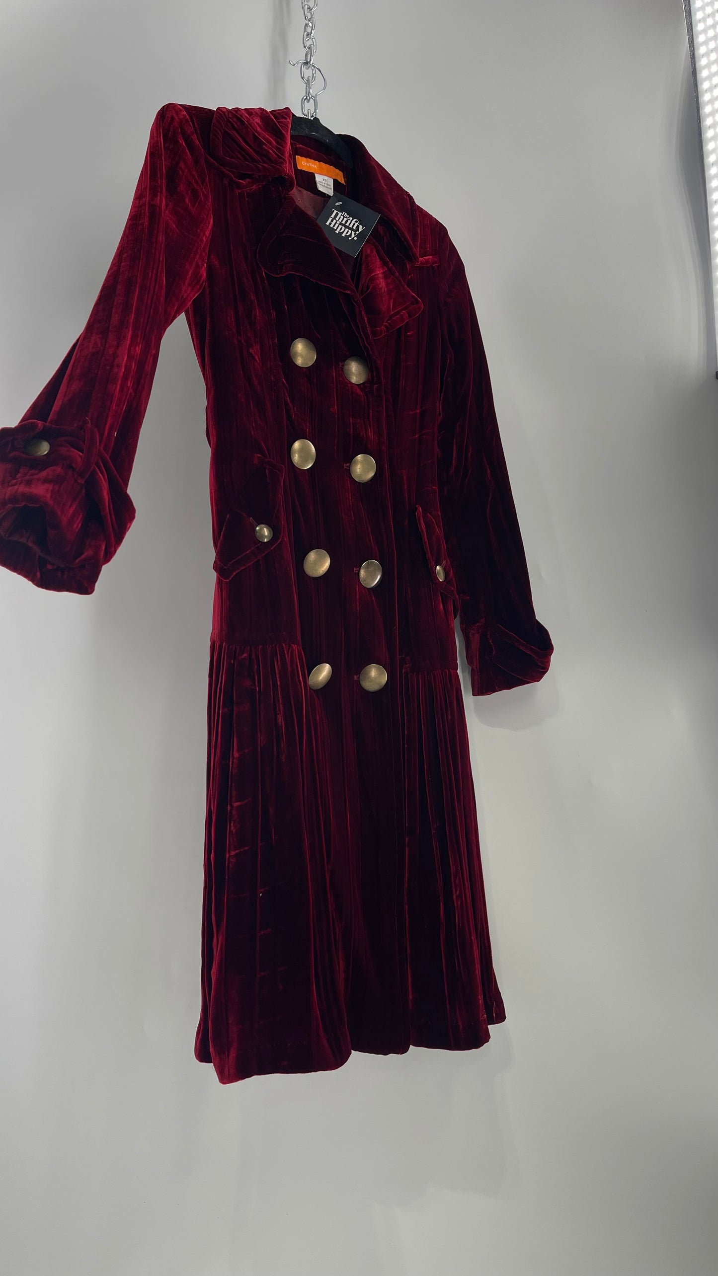 Cynthia Steffe Oxblood Red Velvet Double Breasted Gold Button Coat (XS)