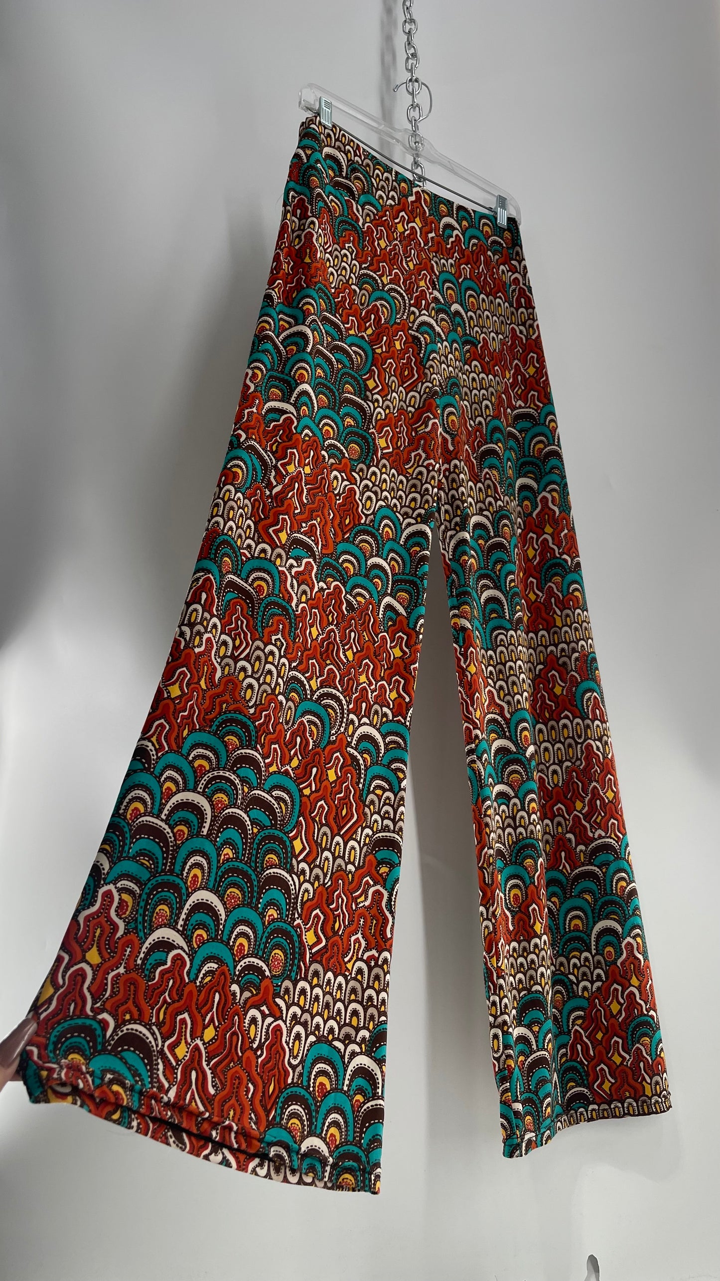 Vintage Orange and Teal Patterned Palazzo Pant (L/XL)