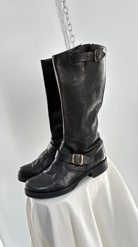 Vintage FRYE Veronica Tumble Shiny Black Leather Slouch Boot (8)
