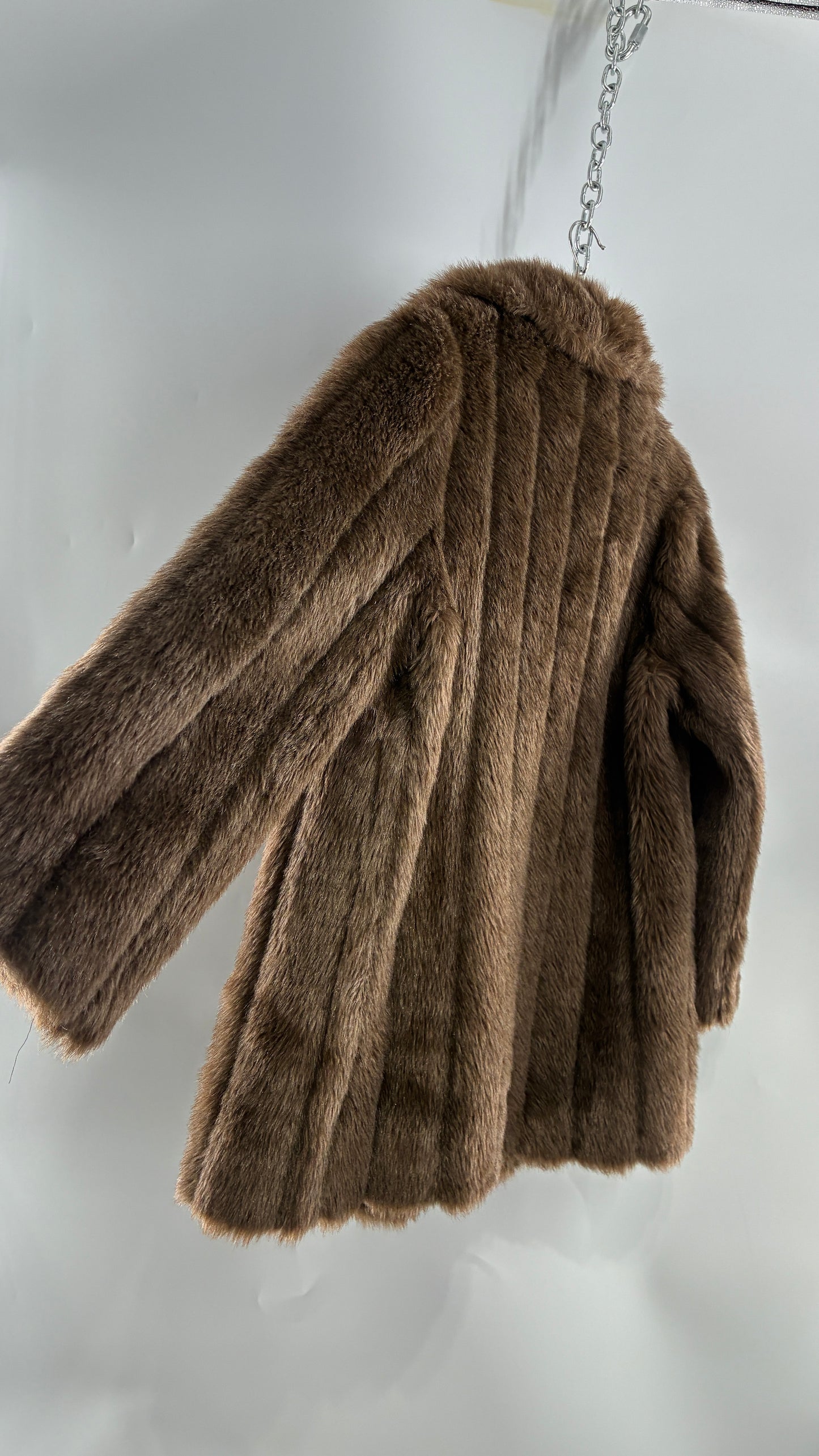Vintage Vegan Mixed Brown Tones Paneled Fur Coat  (12)