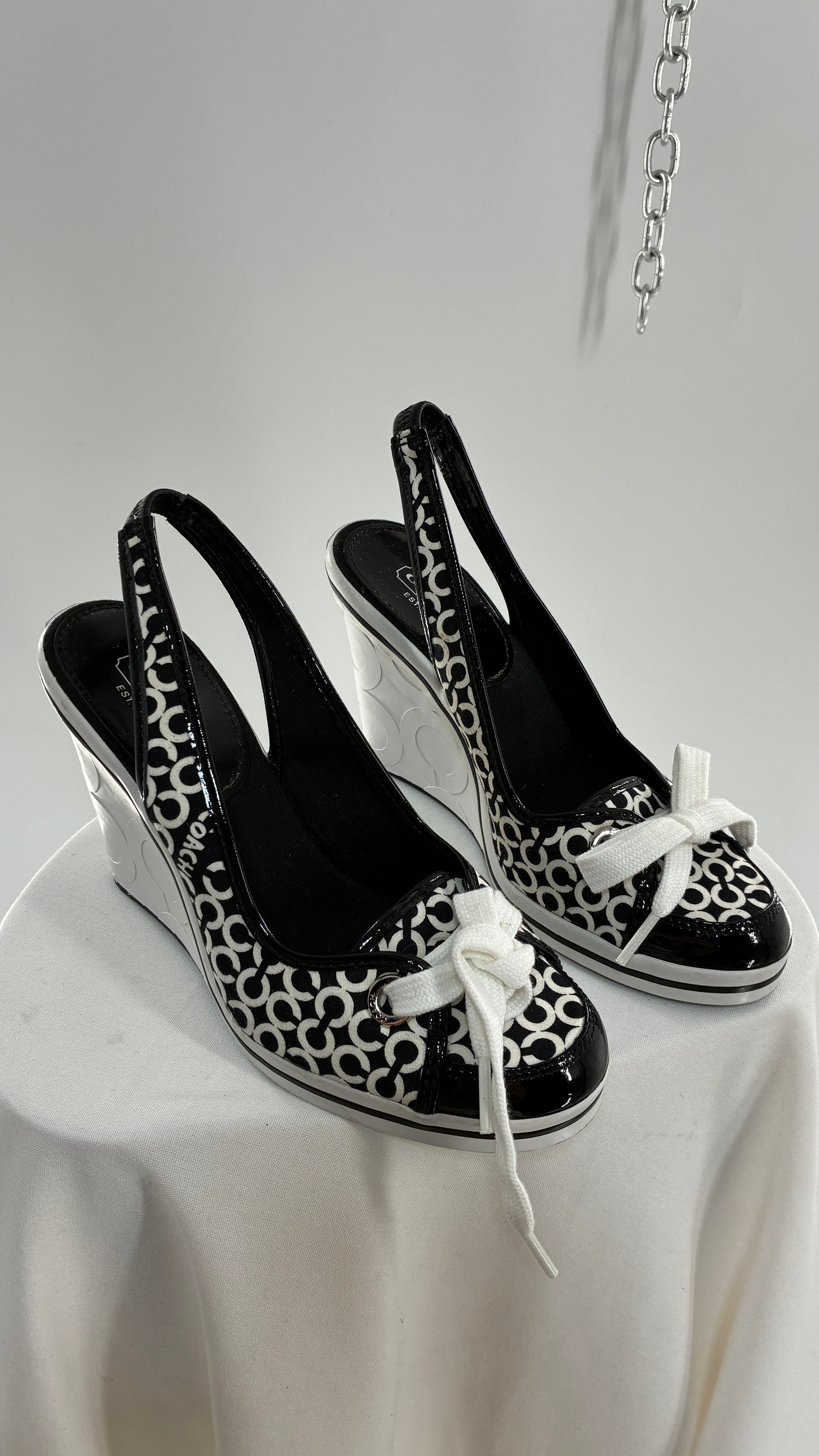 Vintage COACH Emilanna Black and White Monogram Wedge Sneaker Heel (7B)